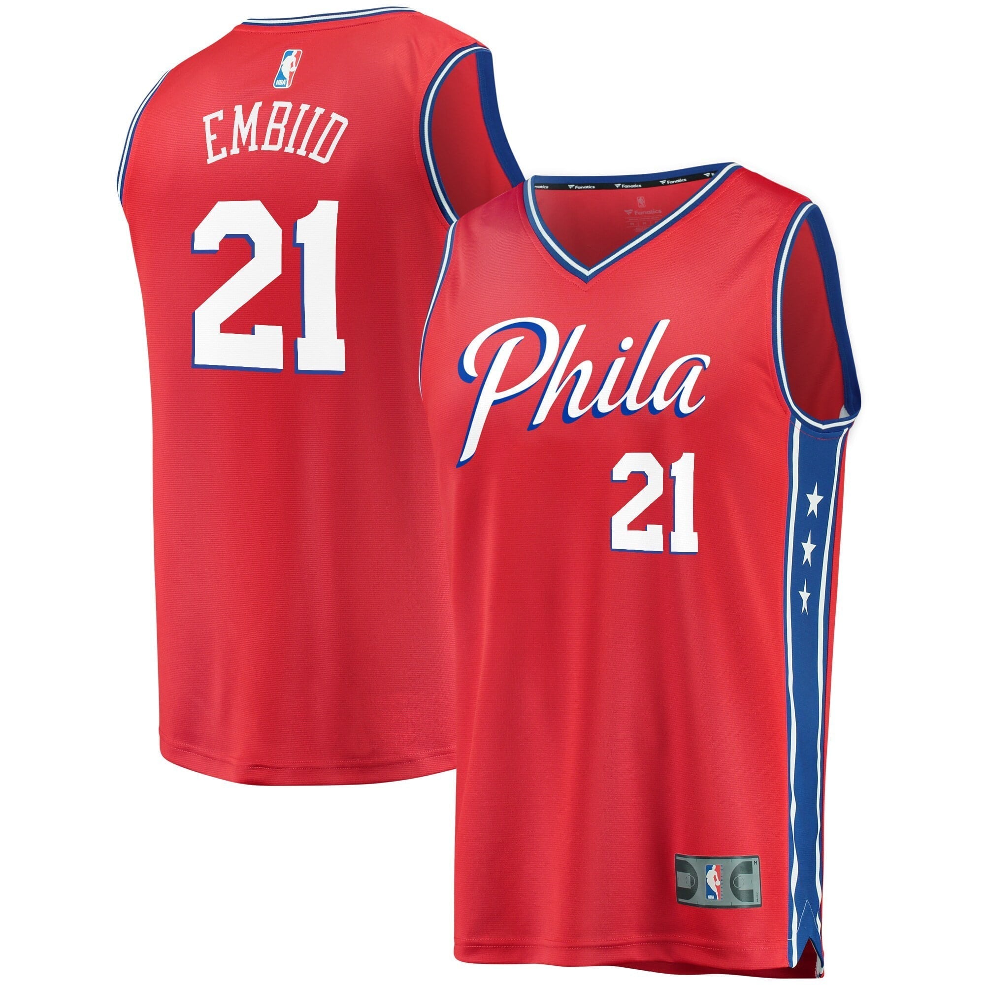Youth Fanatics Branded Joel Embiid Red Philadelphia 76ers 2019/20 Fast Break Replica Player Team Jersey - Statement