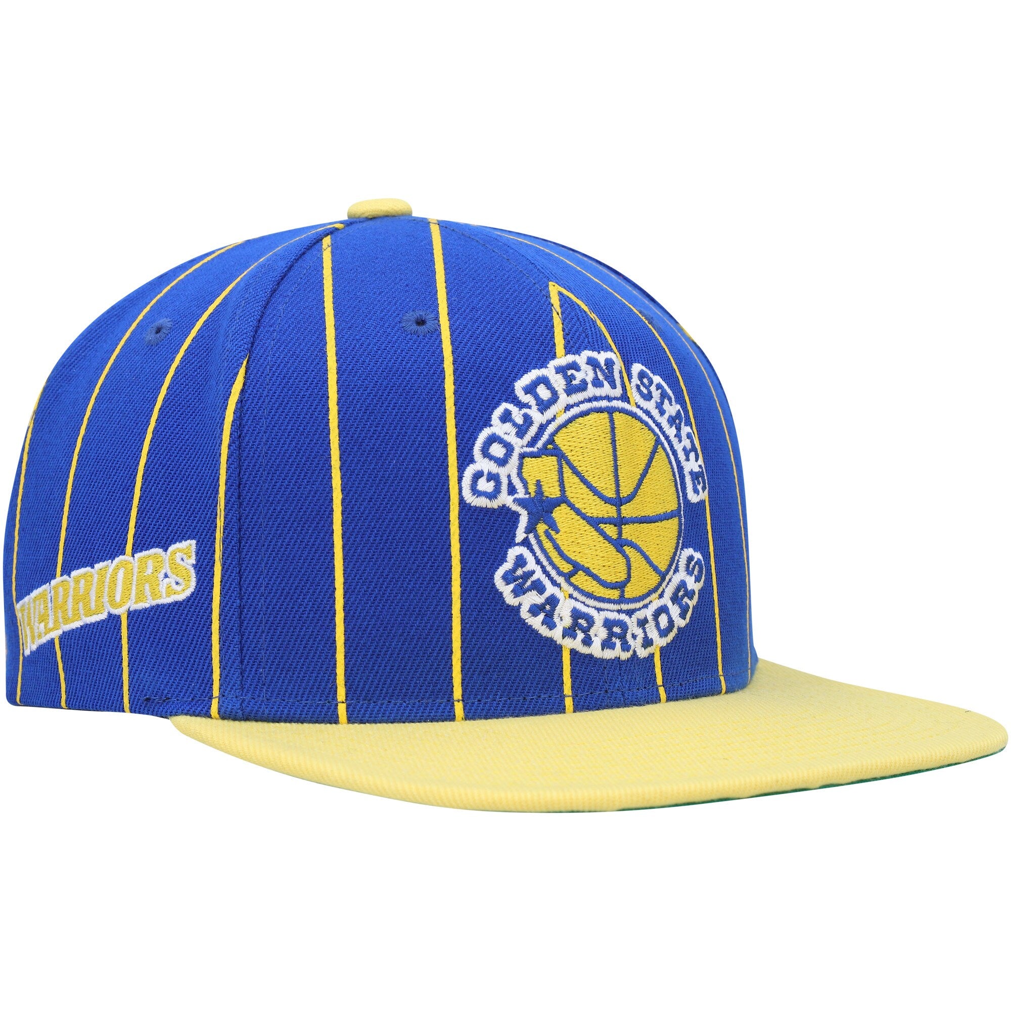 Golden State Warriors Mitchell & Ness Hardwood Classics Pinstripe Snapback Hat - Royal/Gold