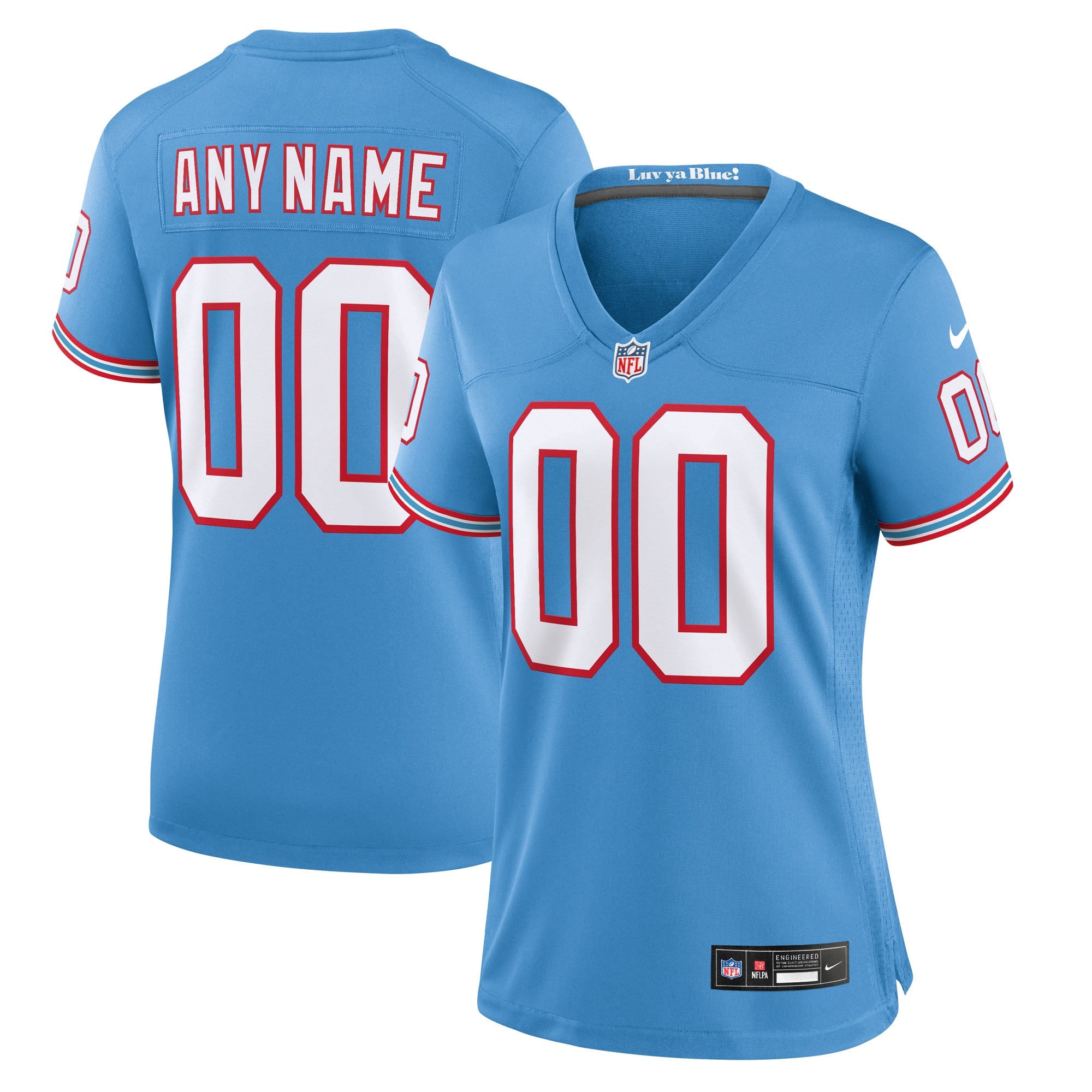 Tennessee Titans Nike Women s Oilers Throwback Custom Game Jersey   Light Blue