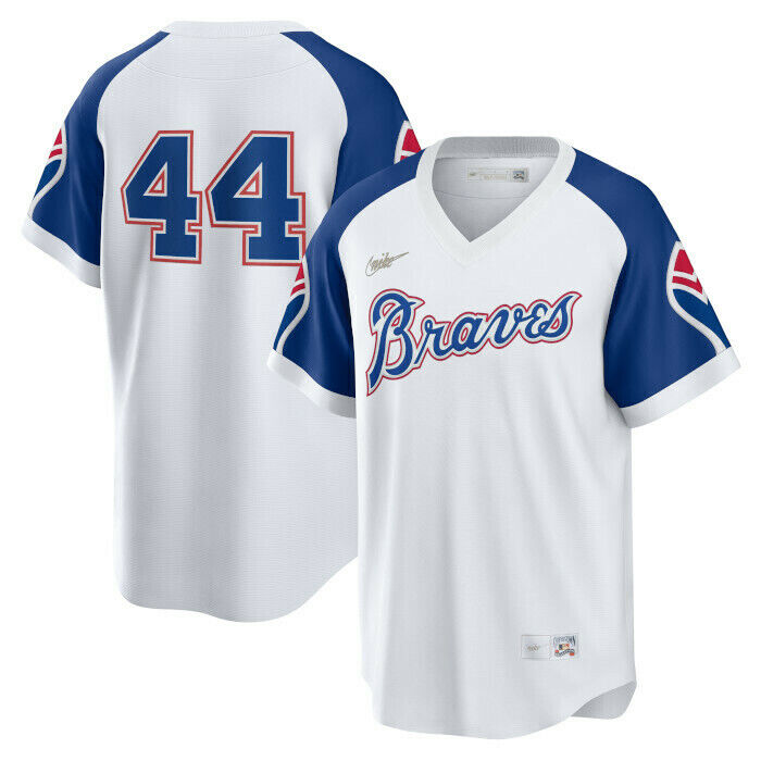 Men's Atlanta Braves Hank Aaron Cooperstown Collection Home Replica Cool Base Jersey