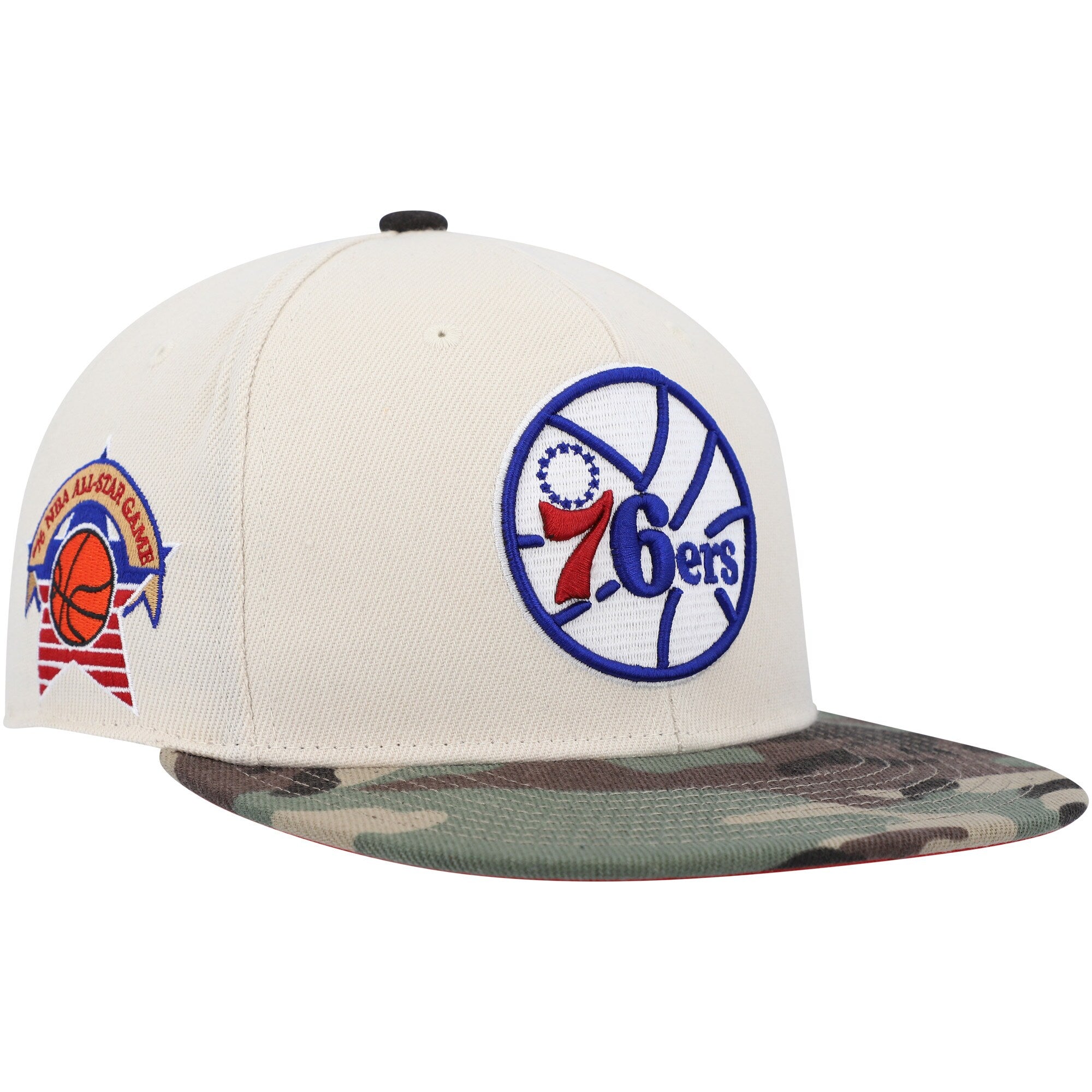 Philadelphia 76ers Mitchell & Ness Hardwood Classics 1976 NBA All-Star Game Off White Camo Fitted Hat - Cream/Camo