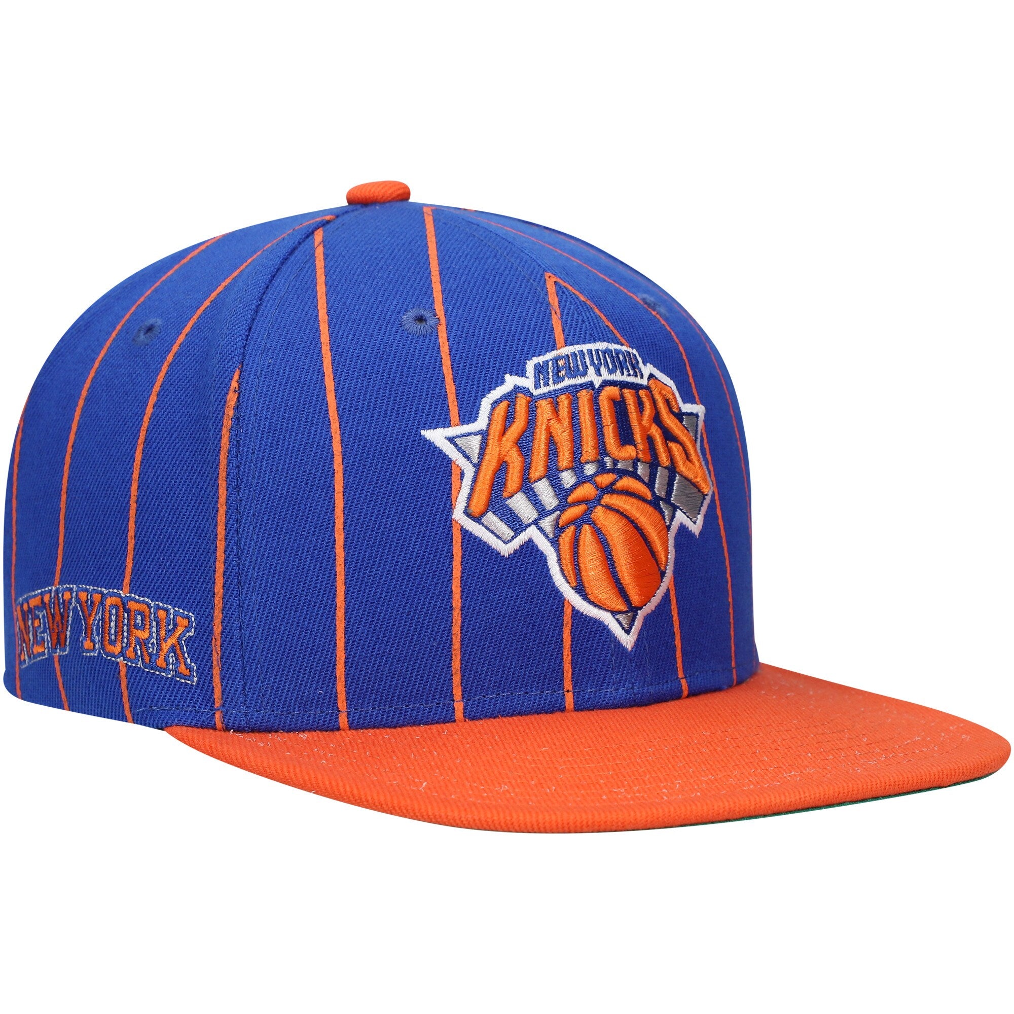 New York Knicks Mitchell & Ness Hardwood Classics Pinstripe Snapback Hat - Blue/Orange