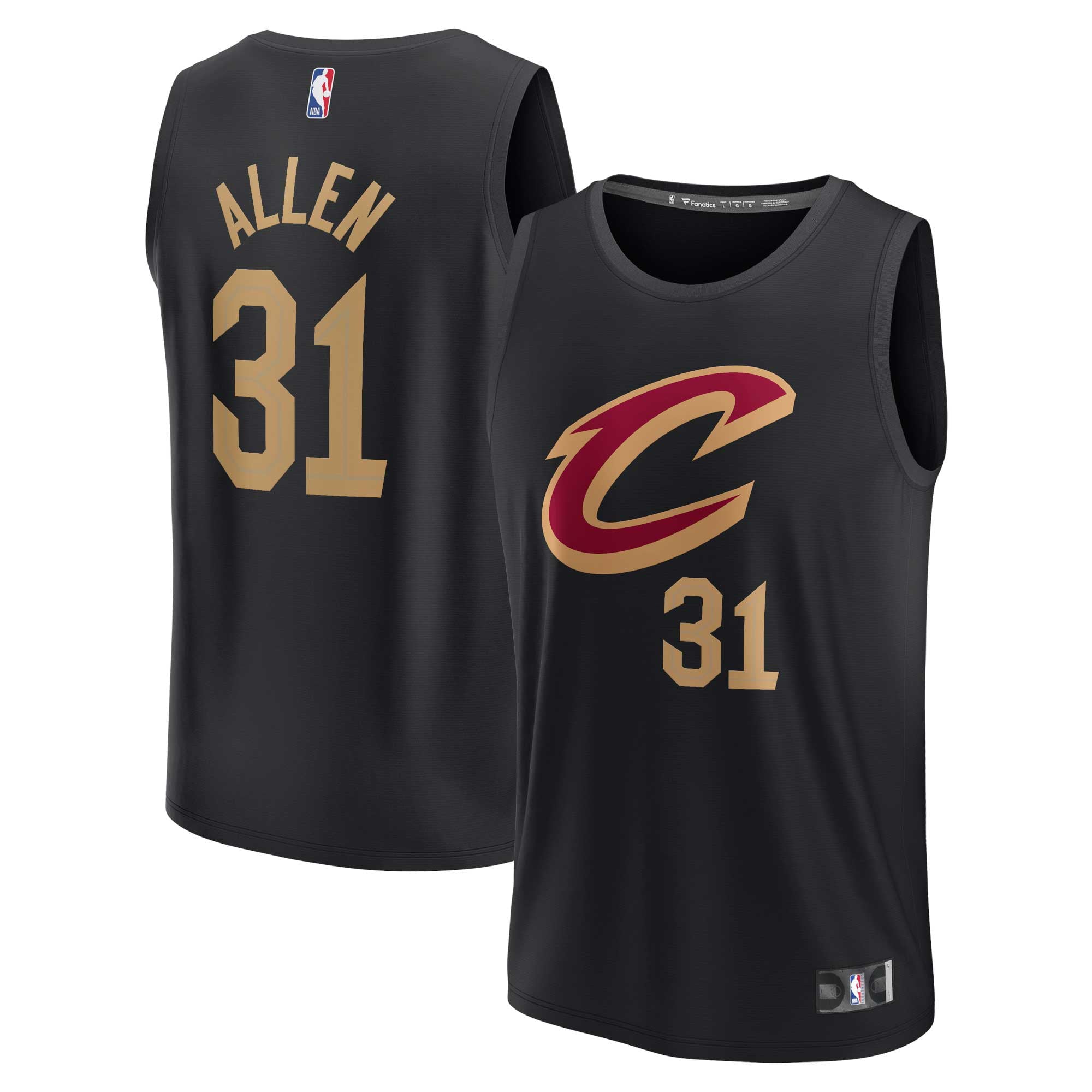 Youth Fanatics Branded Jarrett Allen Black Cleveland Cavaliers 2021/22 Fast Break Player Jersey - Statement Edition