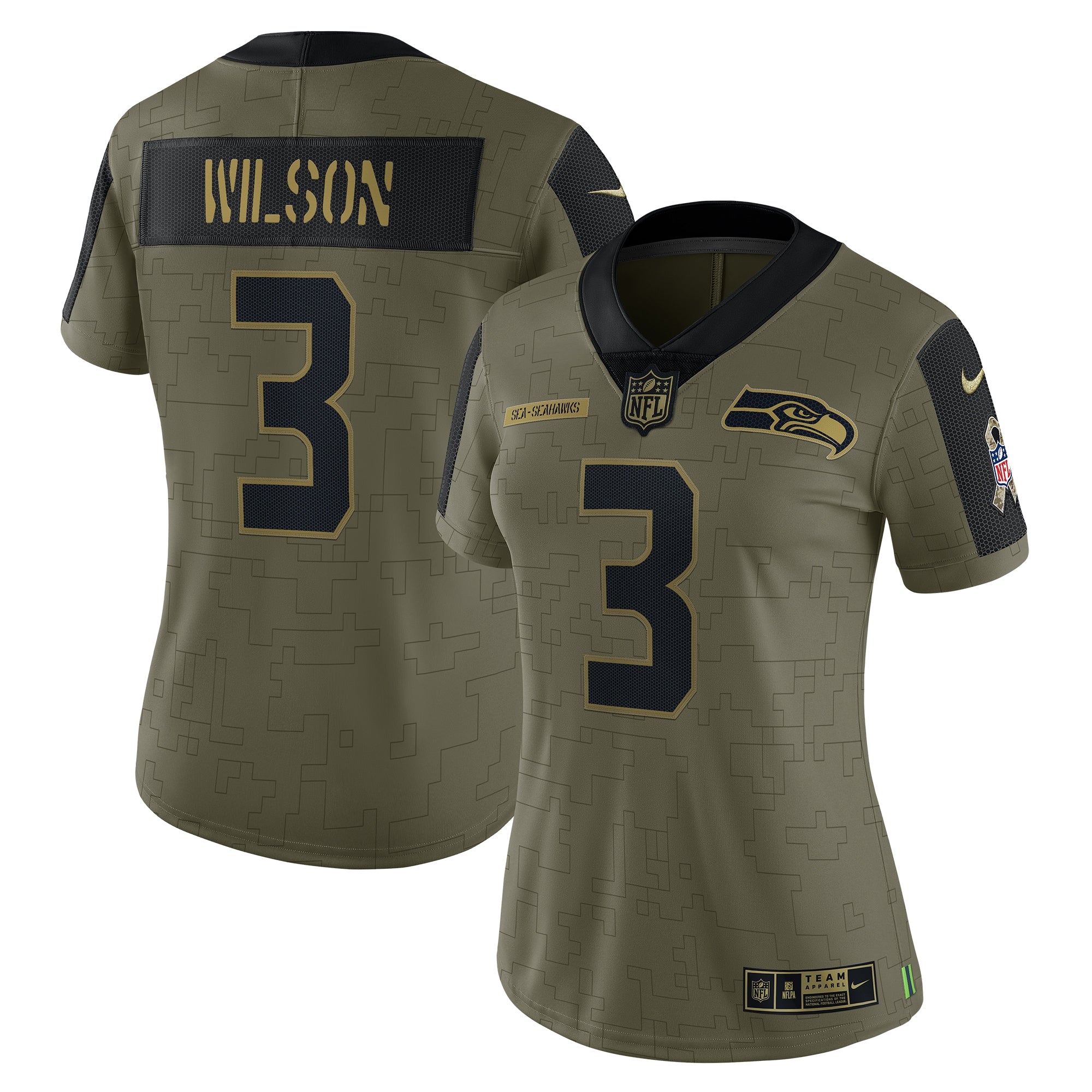 Russell Wilson Seattle Seahawks Nike Women s 2021 Salute To Service Limited Player Jersey Olive