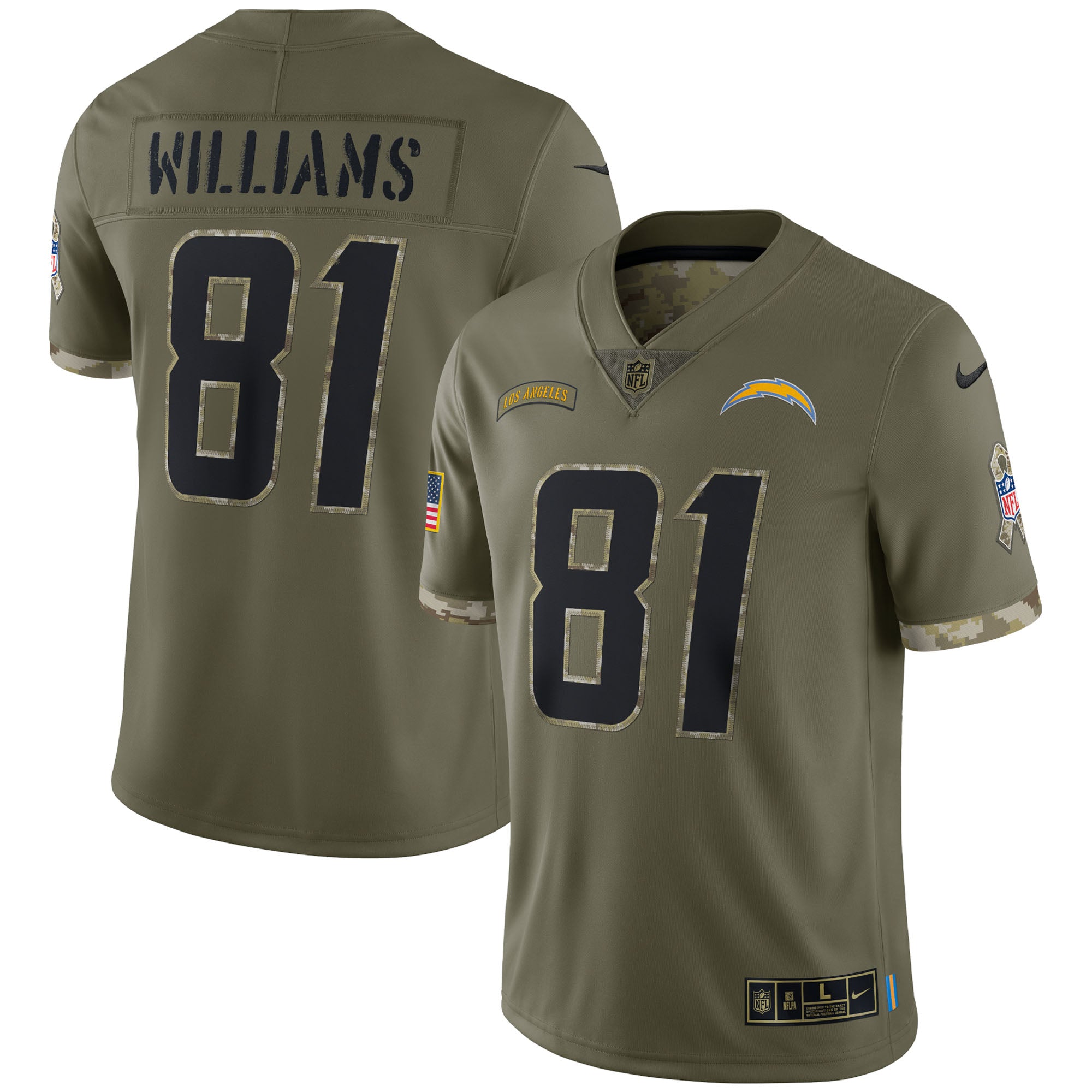 Mike Williams Los Angeles Chargers Nike 2022 Salute To Service Limited Jersey   Olive
