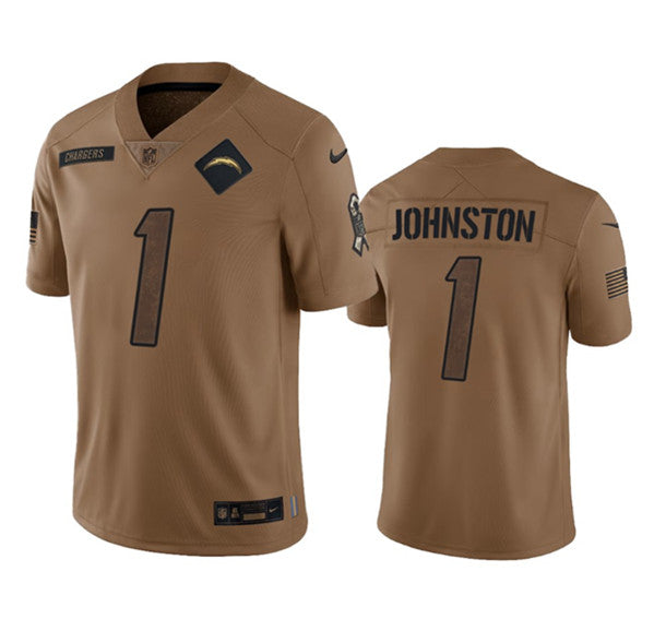 Men s Los Angeles Chargers Quentin Johnston 2023 Brown Salute To Service Limited Stitched Jersey