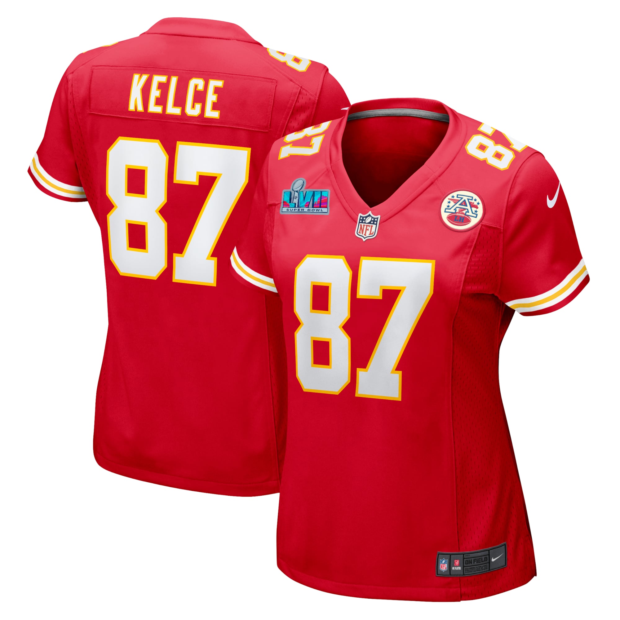 Travis Kelce Kansas City Chiefs Nike Women s Super Bowl LVII Patch Game Jersey   Red