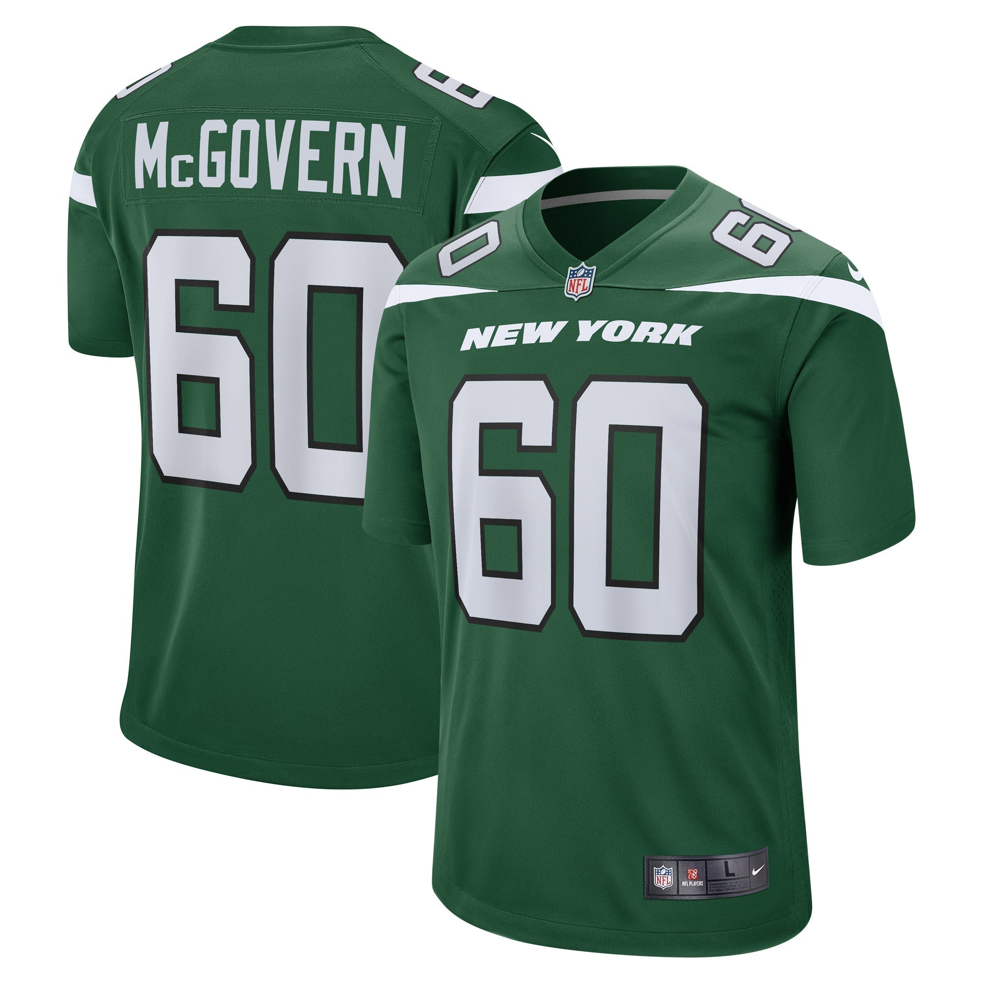 Men s Nike Connor McGovern Gotham Green New York Jets Game Jersey
