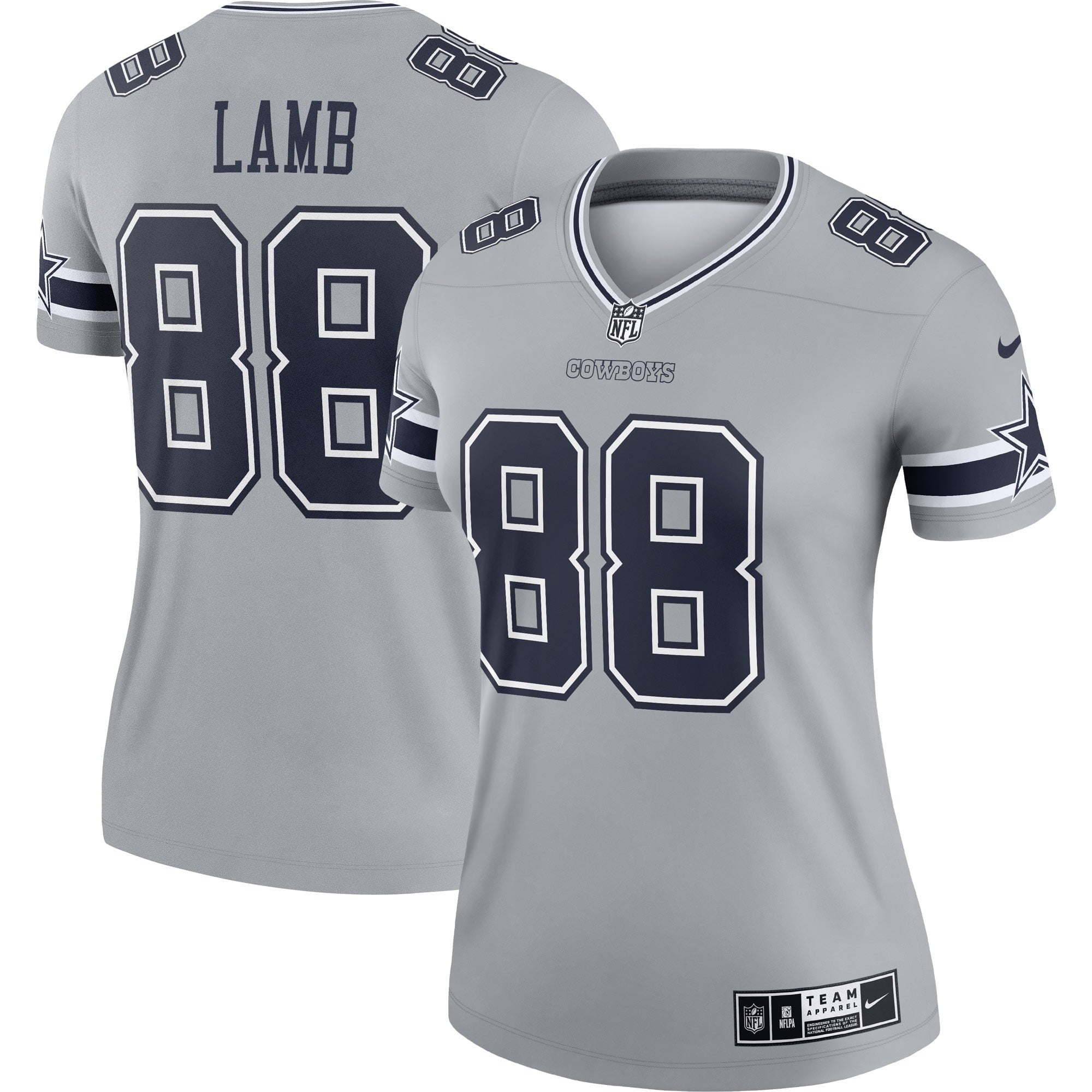 Women s Nike CeeDee Lamb Gray Dallas Cowboys Inverted Legend Jersey