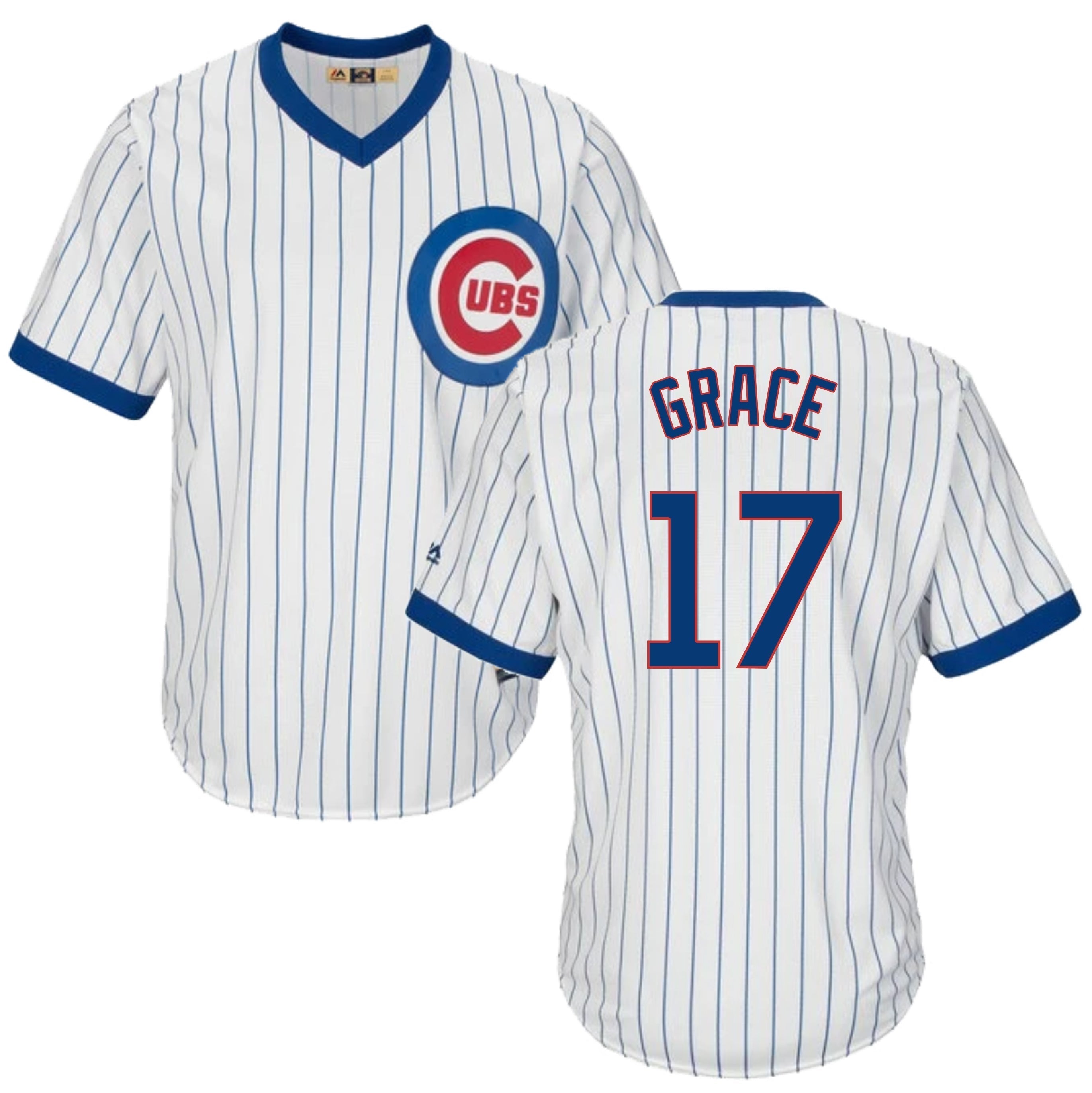 Mark Grace Chicago Cubs Cooperstown White Pinstripe V-Neck Home Men's Jersey