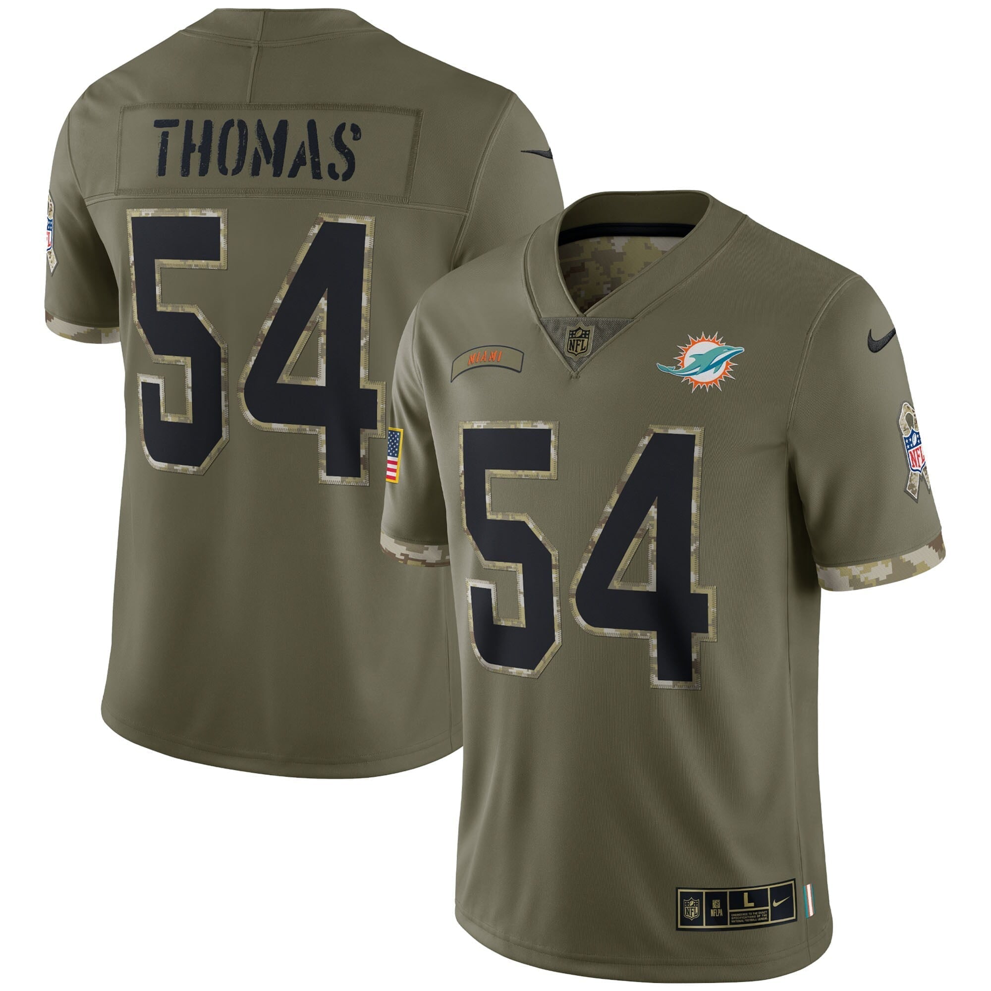 Men s Nike Zach Thomas Olive Miami Dolphins 2022 Salute To Service Retired Player Limited Jersey