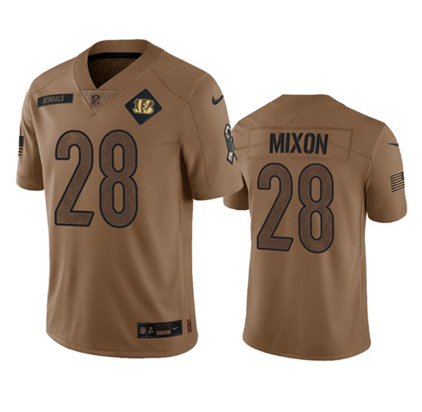 Men s Cincinnati Bengals Joe Mixon 2023 Brown Salute To Service Limited Stitched Jersey