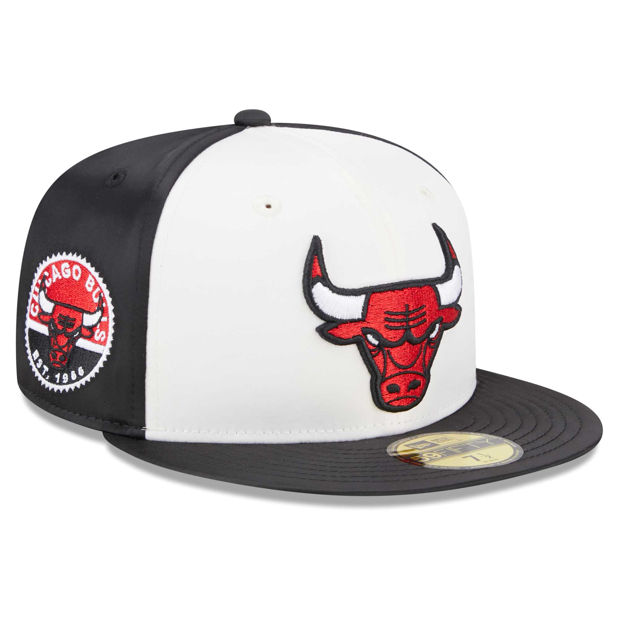 Chicago Bulls New Era Throwback Satin 59FIFTY Fitted Hat - White