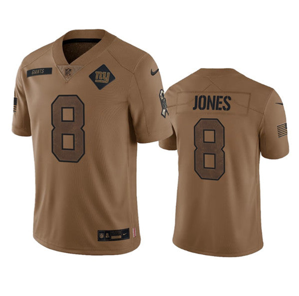 Men s New York Giants Daniel Jones 2023 Brown Salute To Service Limited Stitched Jersey
