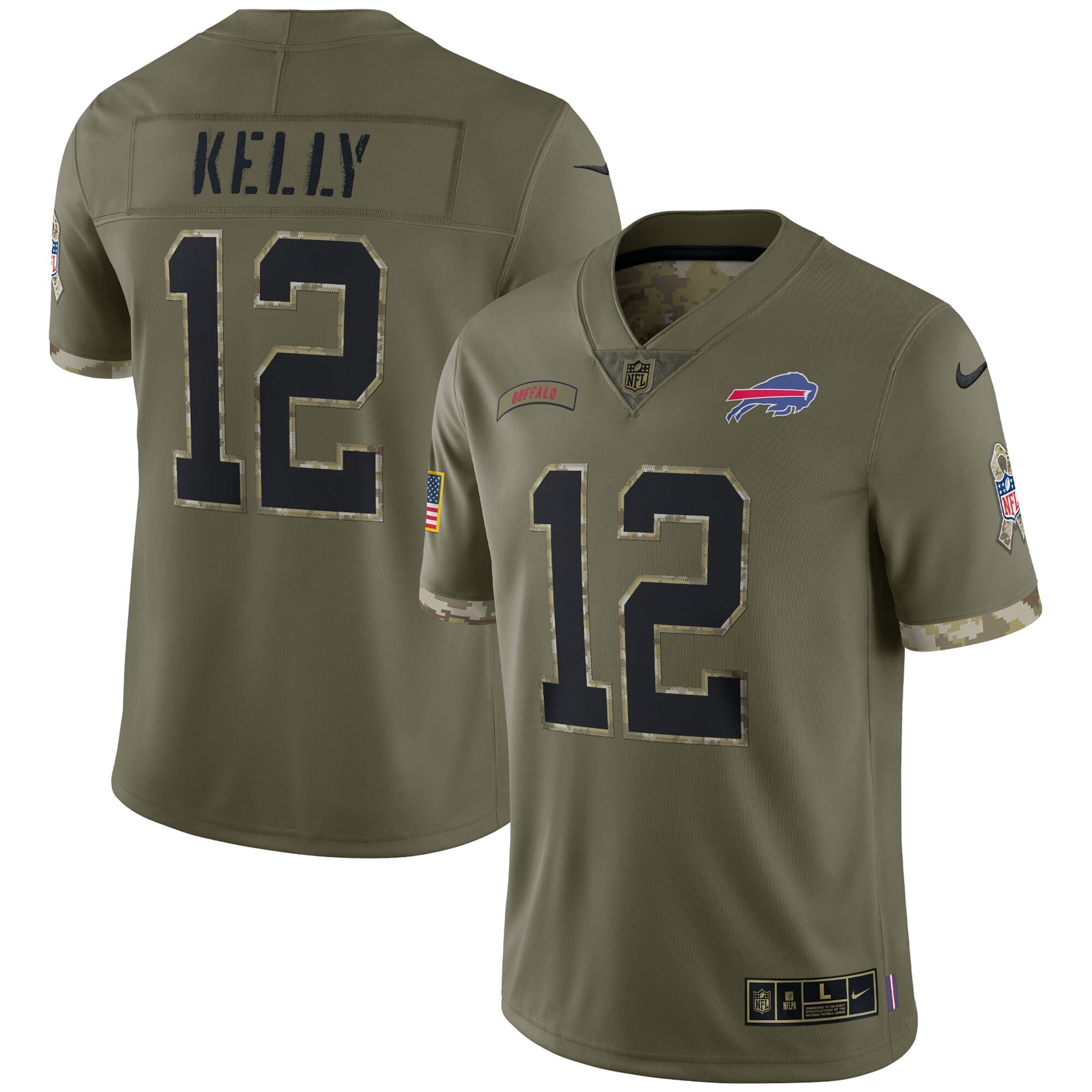Men s Nike Jim Kelly Olive Buffalo Bills 2022 Salute To Service Retired Player Limited Jersey