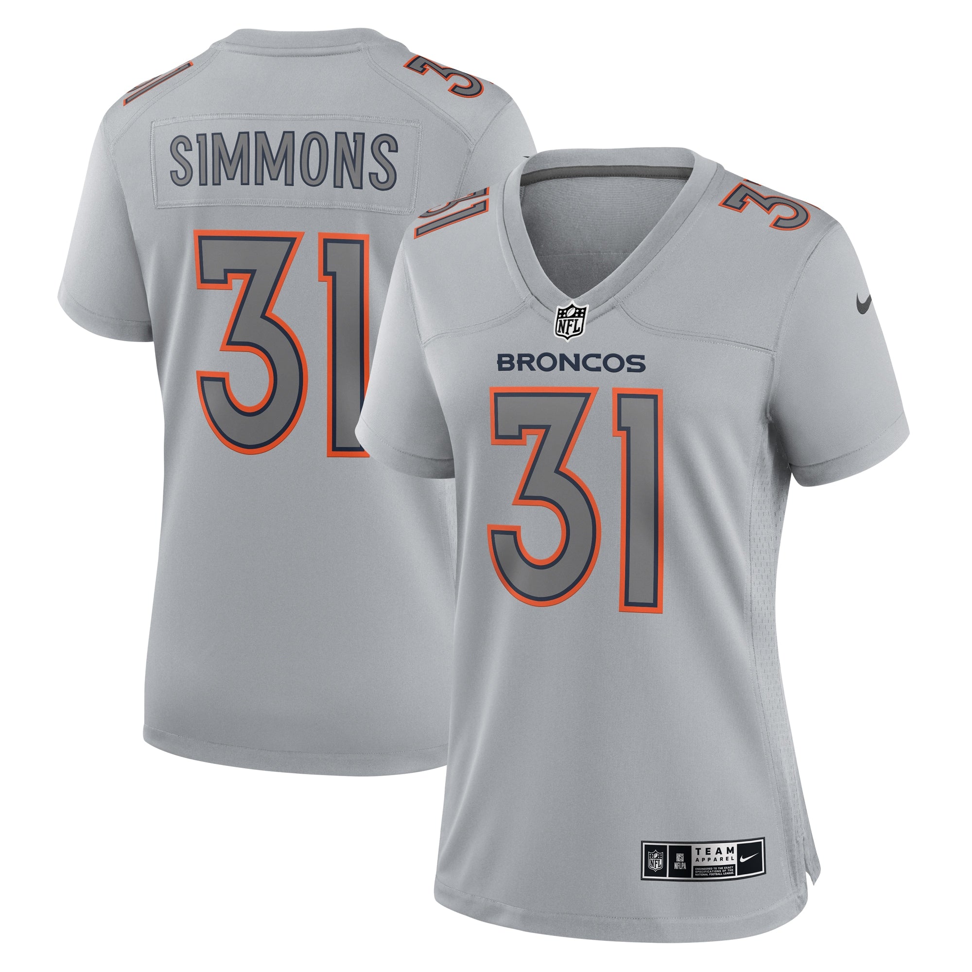 Justin Simmons Denver Broncos Nike Women s Atmosphere Fashion Game Jersey   Gray