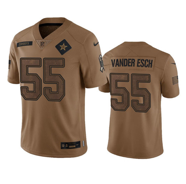 Men s Dallas Cowboys Leighton Vander Esch 2023 Brown Salute To Service Limited Stitched Jersey