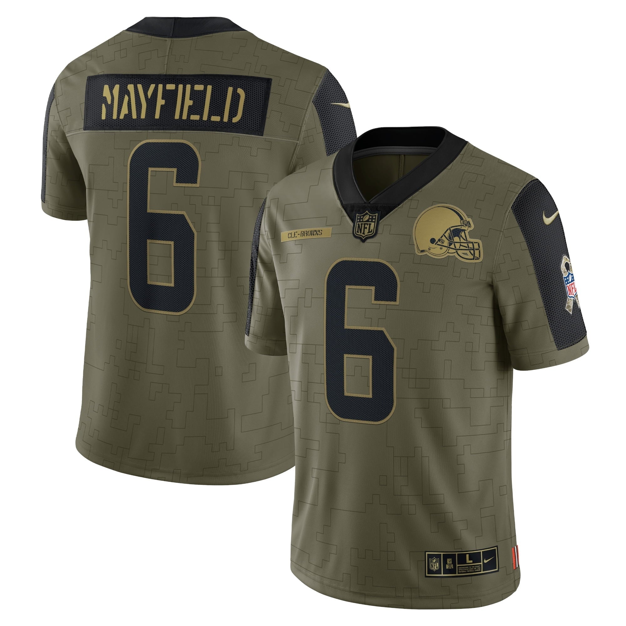 Men s Nike Baker Mayfield Olive Cleveland Browns 2021 Salute To Service Limited Player Jersey