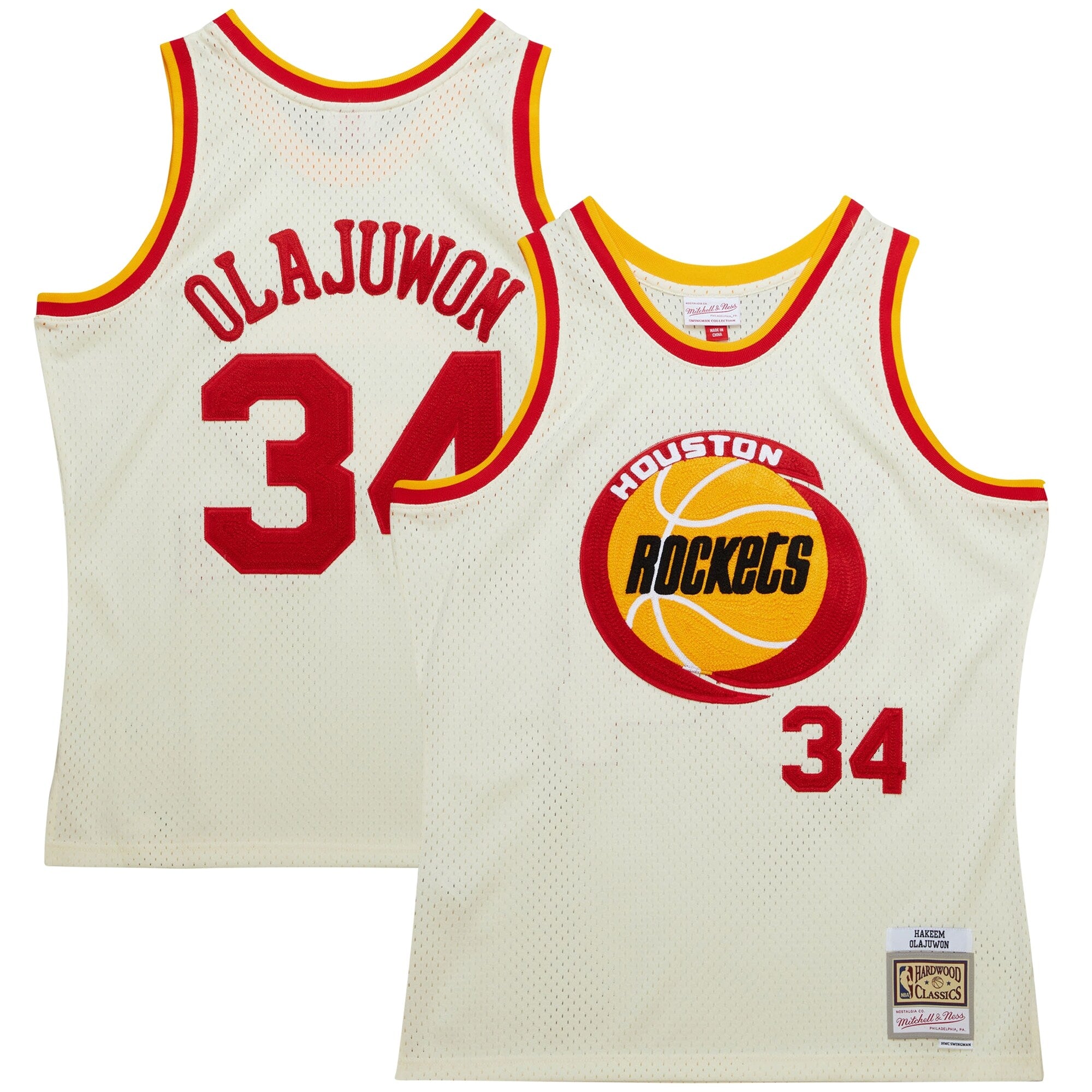 Hakeem Olajuwon Houston Rockets Mitchell & Ness Chainstitch Swingman Jersey - Cream