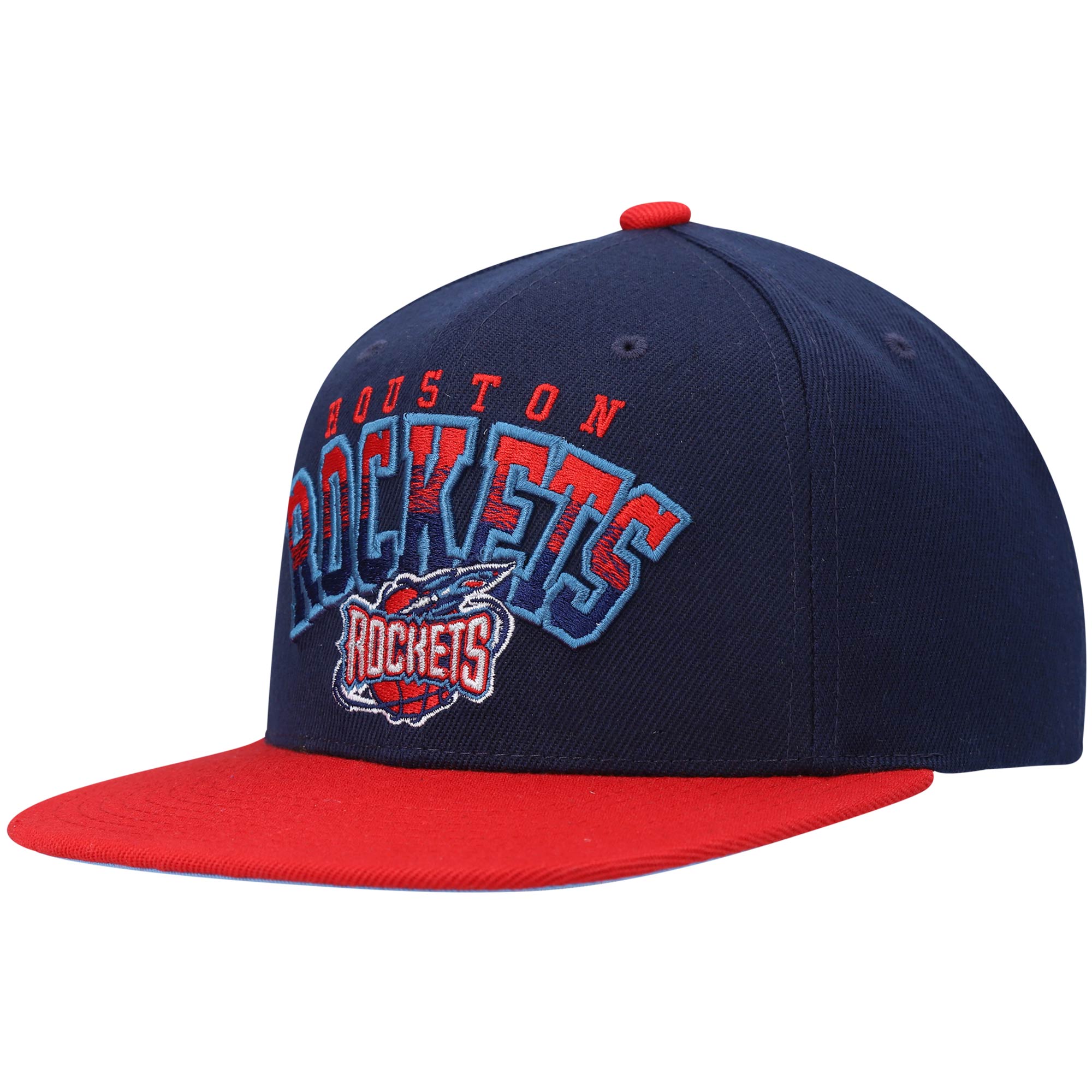 Houston Rockets Mitchell & Ness Hardwood Classics Gradient Wordmark Snapback Hat - Navy/Red
