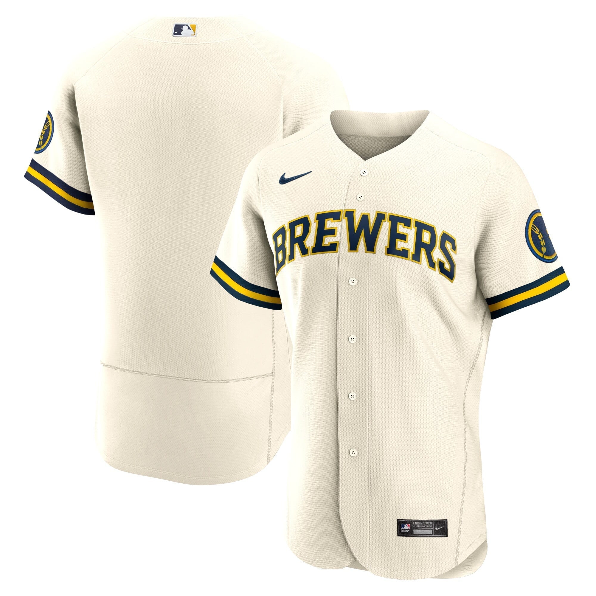Men's Nike Cream Milwaukee Brewers Home Authentic Team Logo Jersey