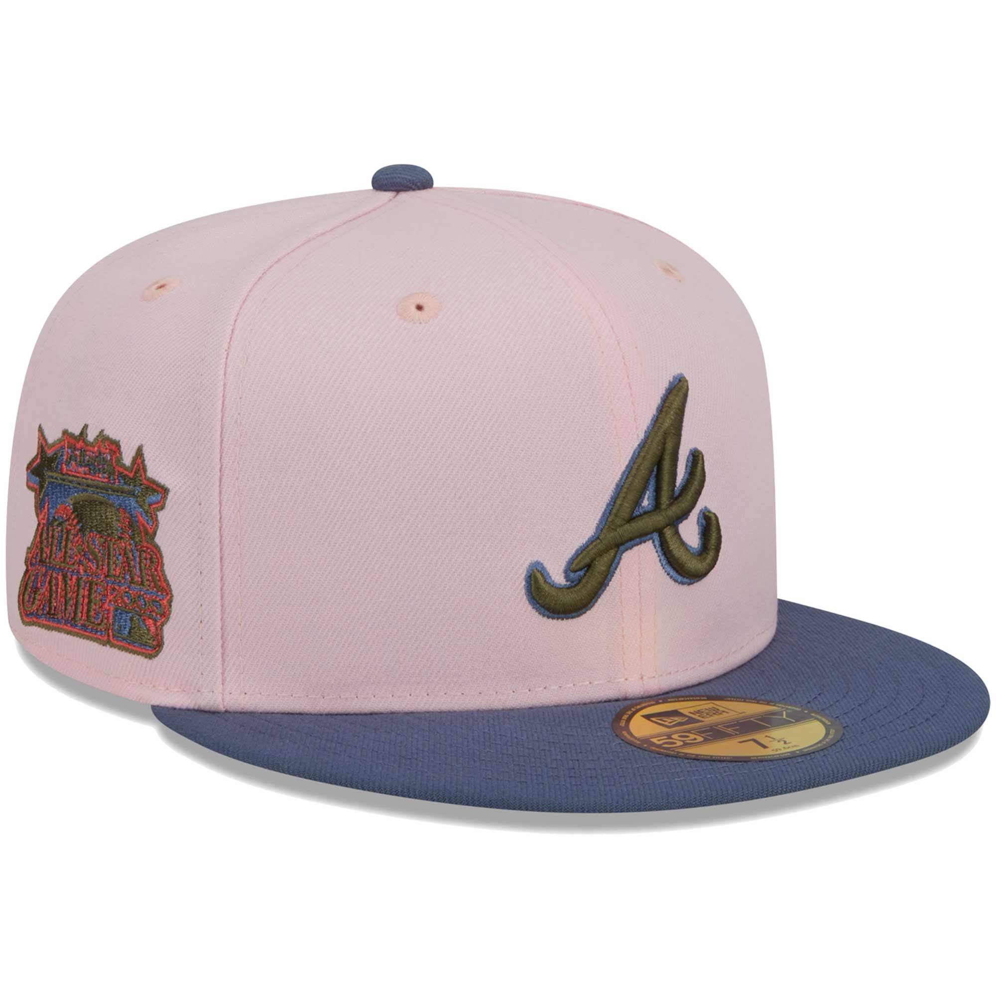 Atlanta Braves New Era Olive Undervisor 59FIFTY Fitted Hat - Pink/Blue