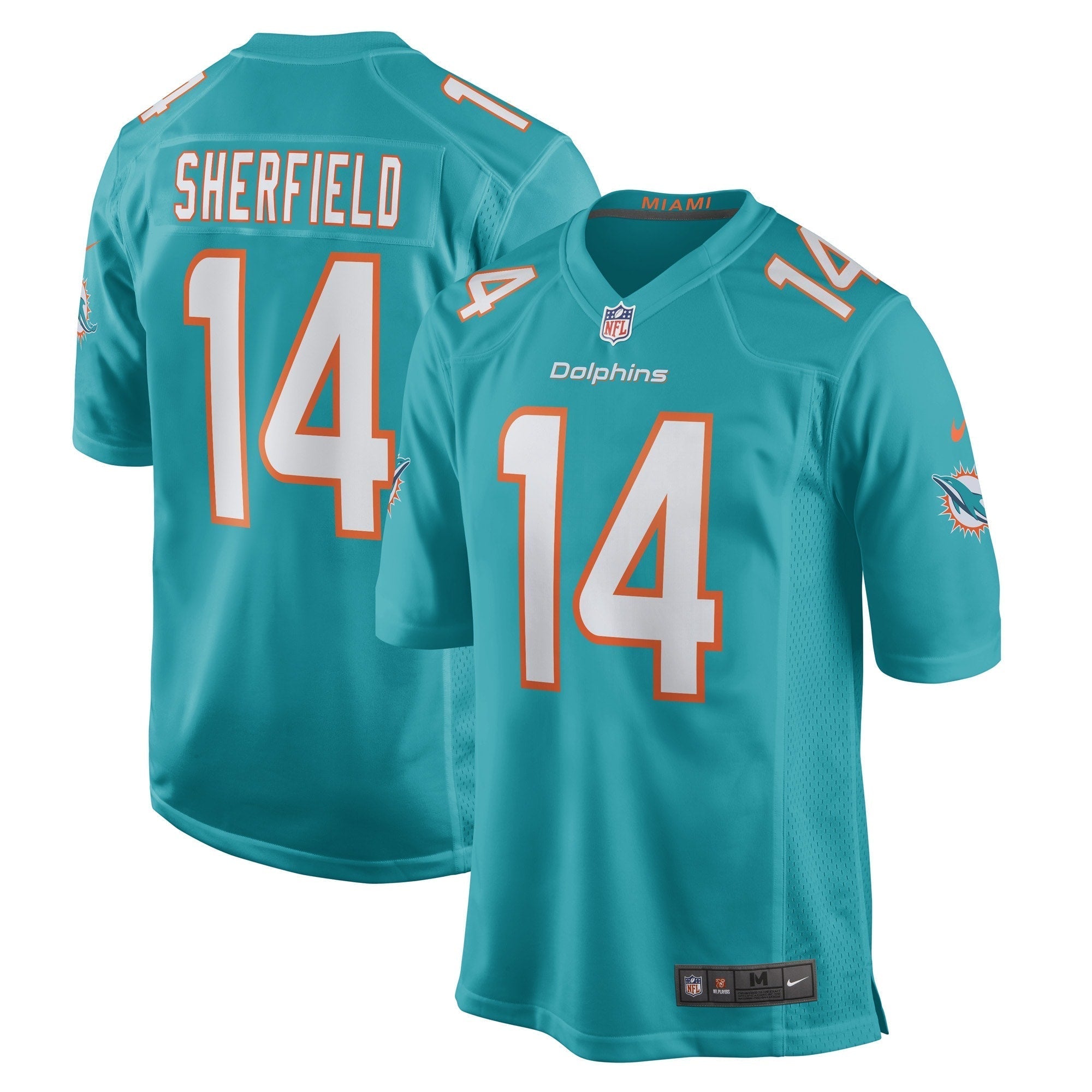 Men s Nike Trent Sherfield Aqua Miami Dolphins Game Player Jersey