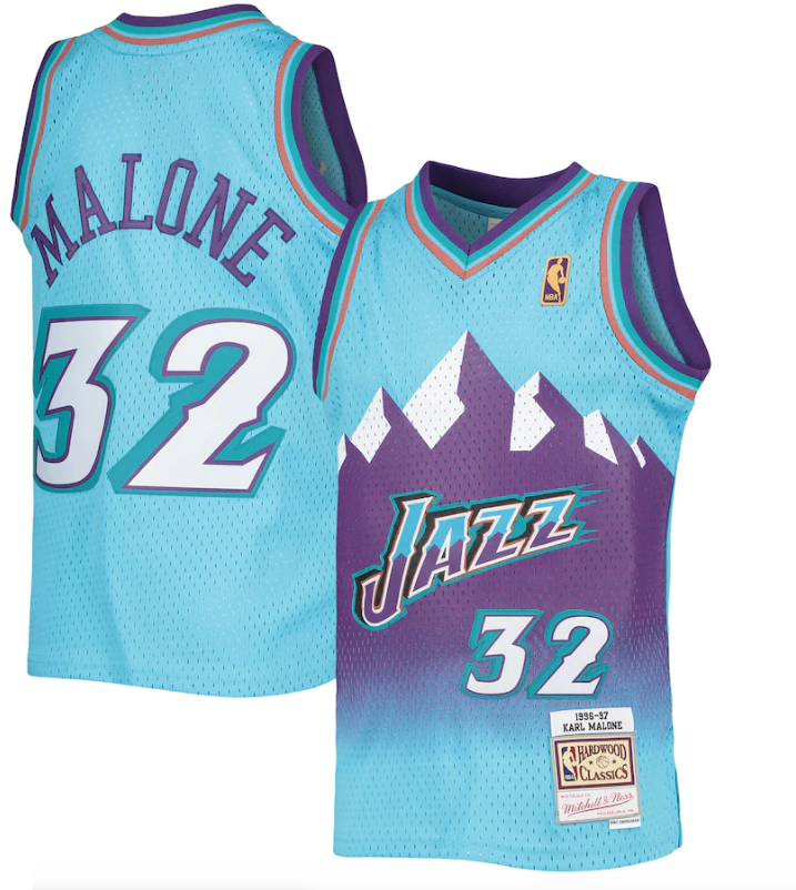 Men's Karl Malone Utah Jazz Mitchell & Ness 1996-97 Hardwood Classics Reload Jersey Light Blue