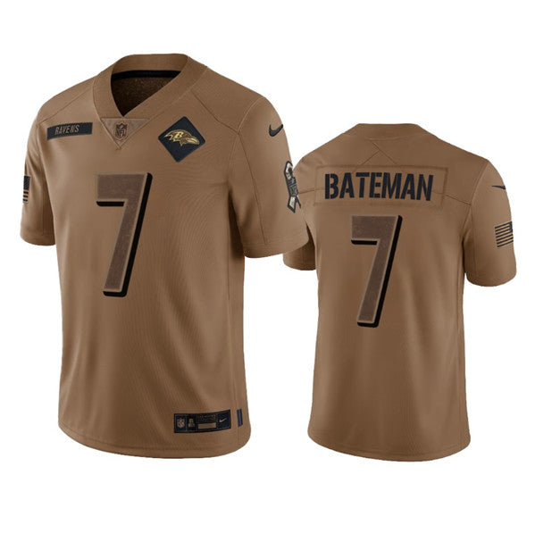 Men s Baltimore Ravens Rashod Bateman 2023 Brown Salute To Service Limited Stitched Jersey