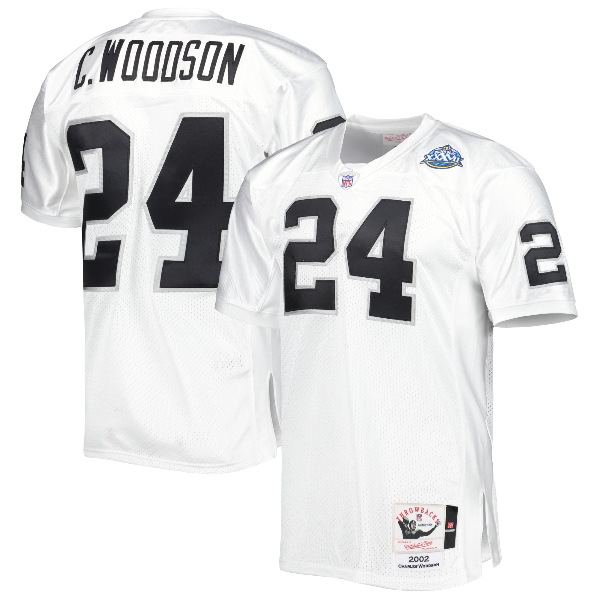 Charles Woodson Las Vegas Raiders Mitchell   Ness 2002 Super Bowl XXXVII Authentic Retired Player Jersey   White