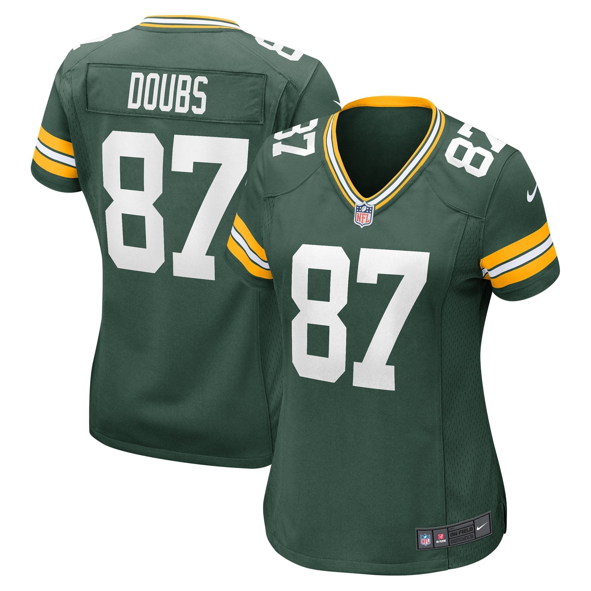 Women s Nike Romeo Doubs Green Green Bay Packers Player Game Jersey