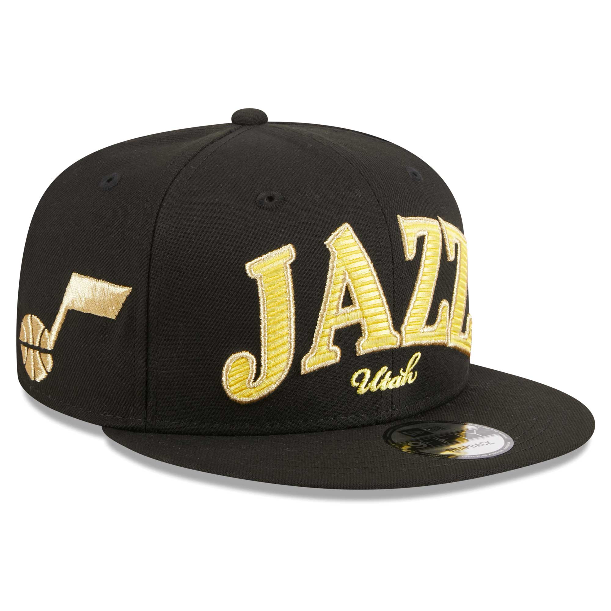 Utah Jazz New Era Golden Tall Text 9FIFTY Snapback Hat - Black