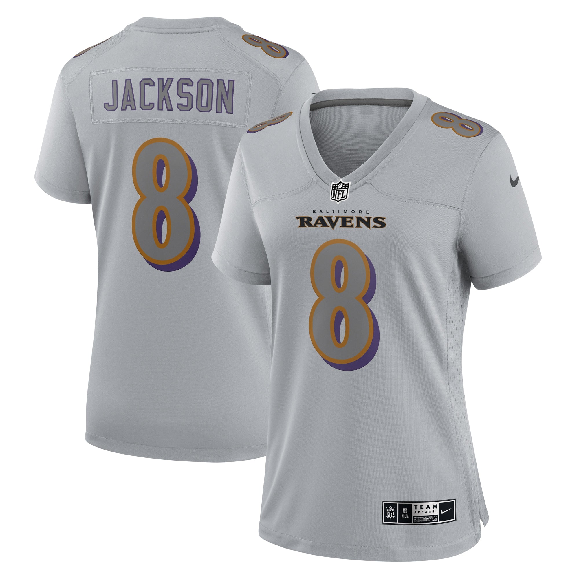 Lamar Jackson Baltimore Ravens Nike Women s Atmosphere Fashion Game Jersey   Gray