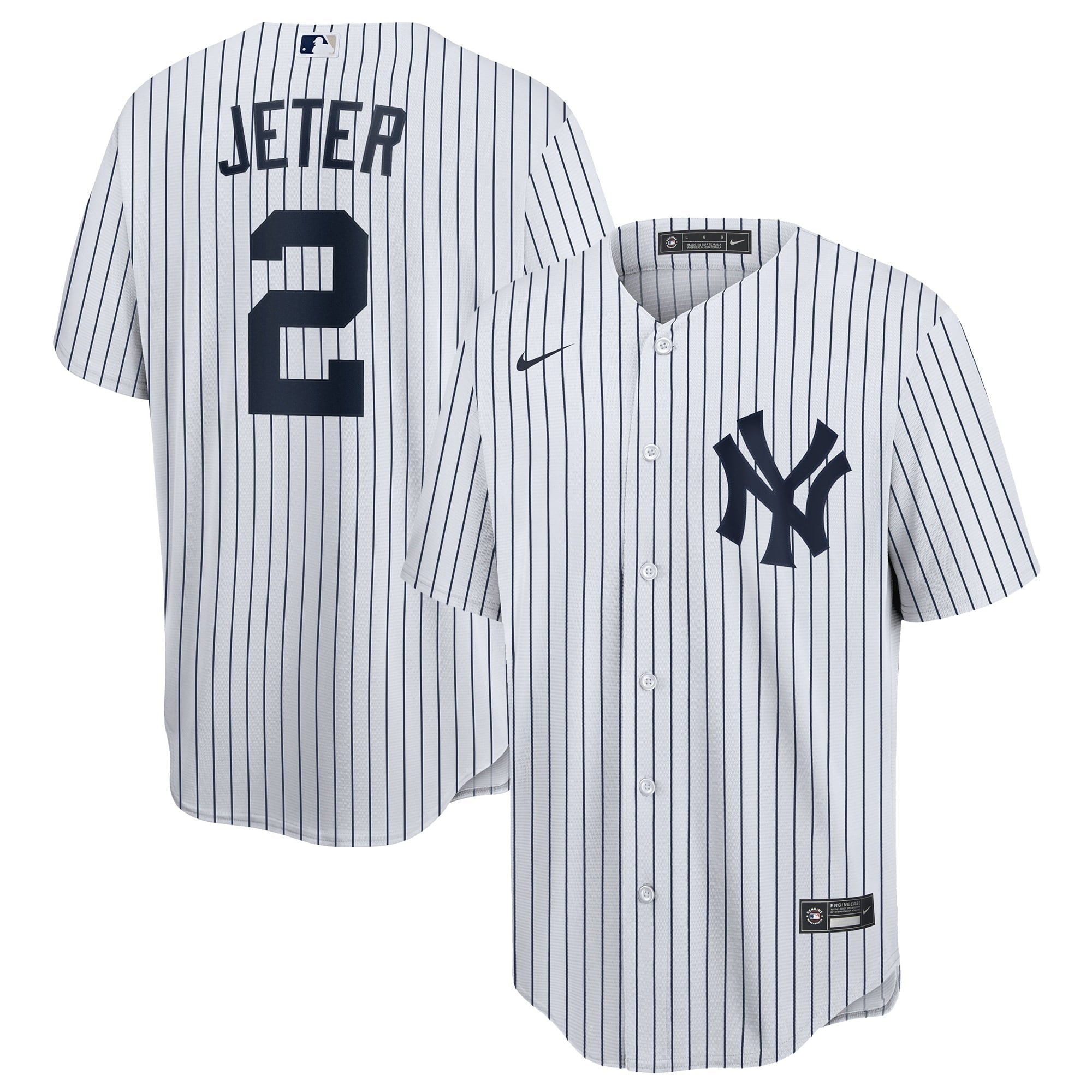 Men's Nike Derek Jeter White/Navy New York Yankees Home Replica Player Name Jersey