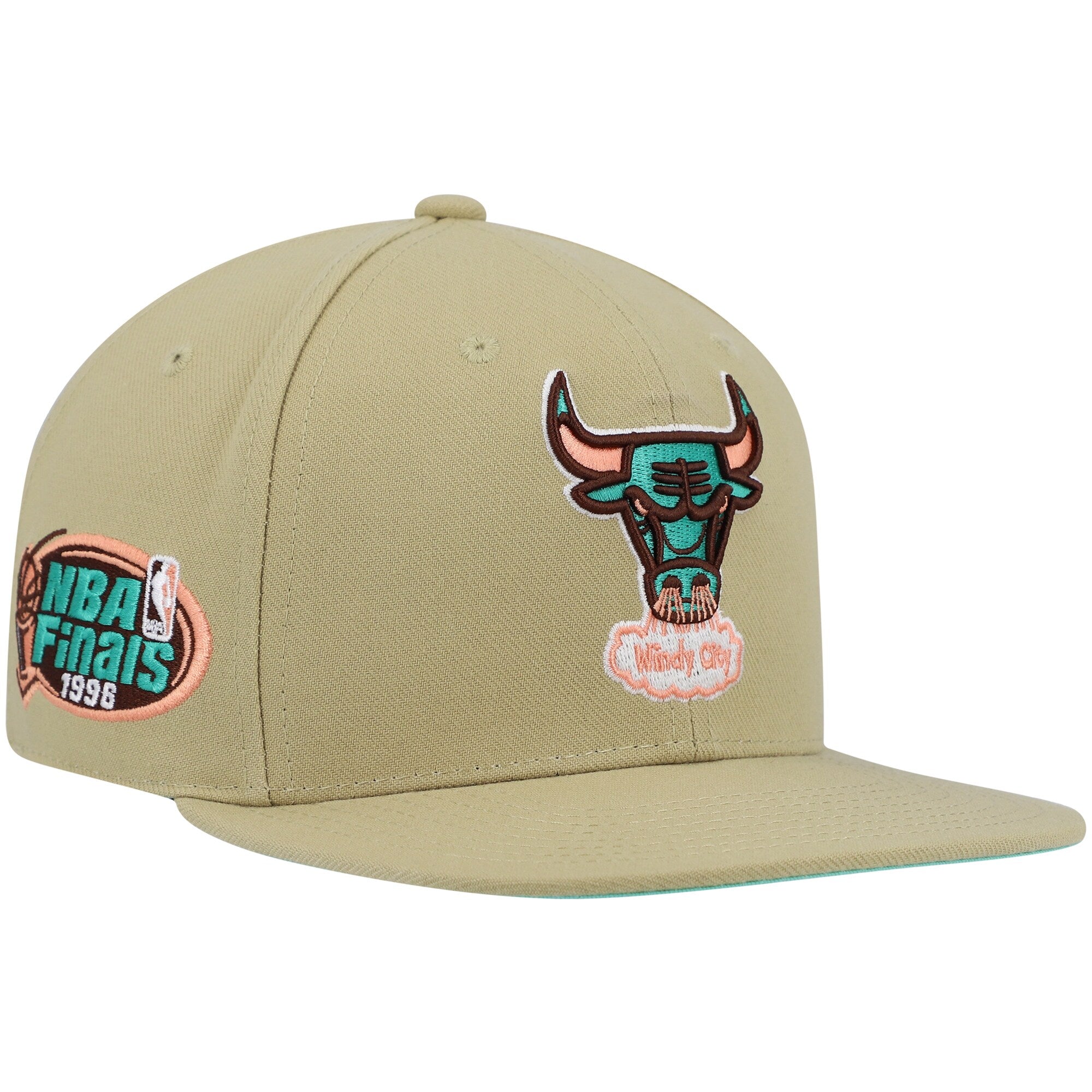 Chicago Bulls Mitchell & Ness 1996 NBA Finals Hardwood Classics Malibu Sunrise Fitted Hat - Khaki
