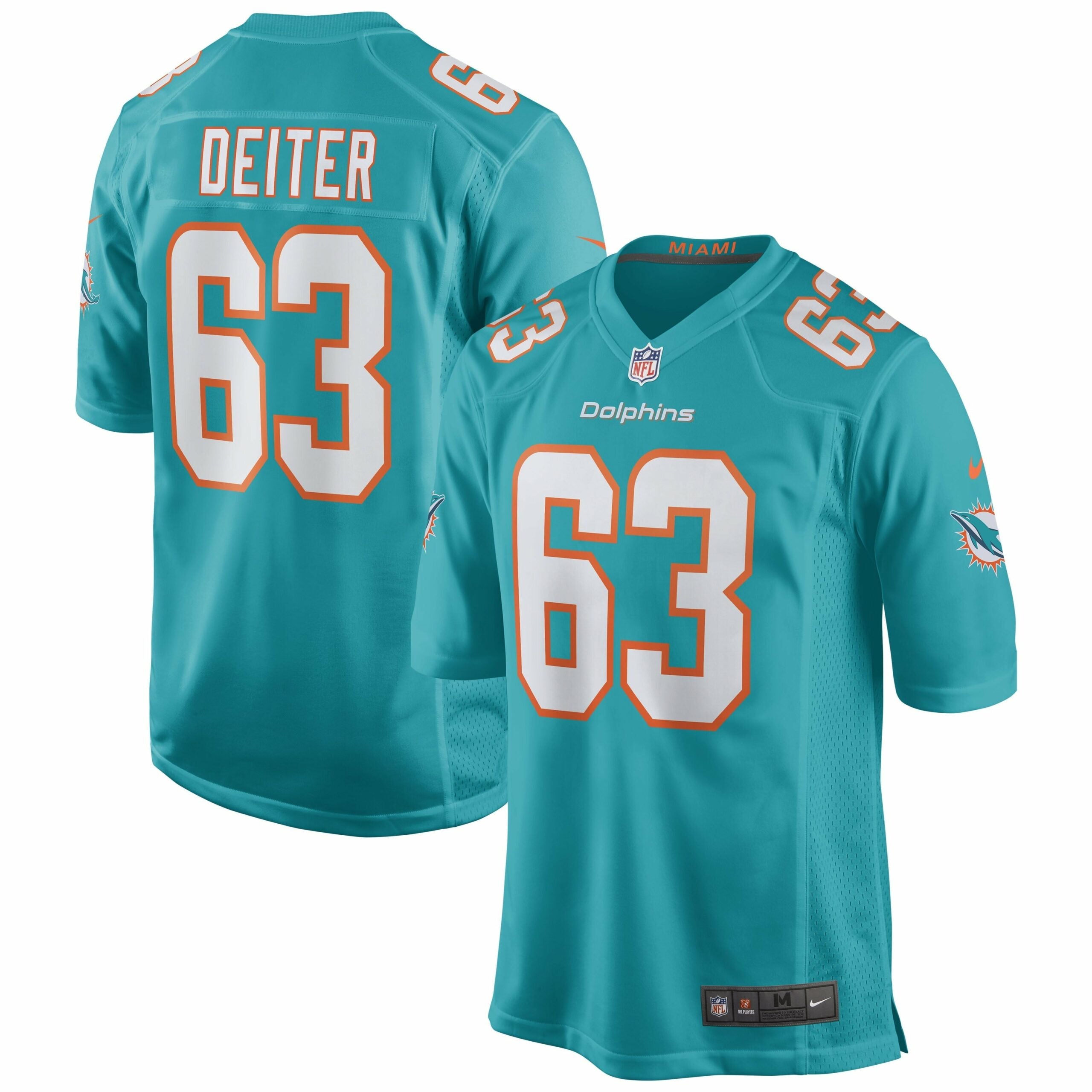 Men s Nike Michael Deiter Aqua Miami Dolphins Game Jersey