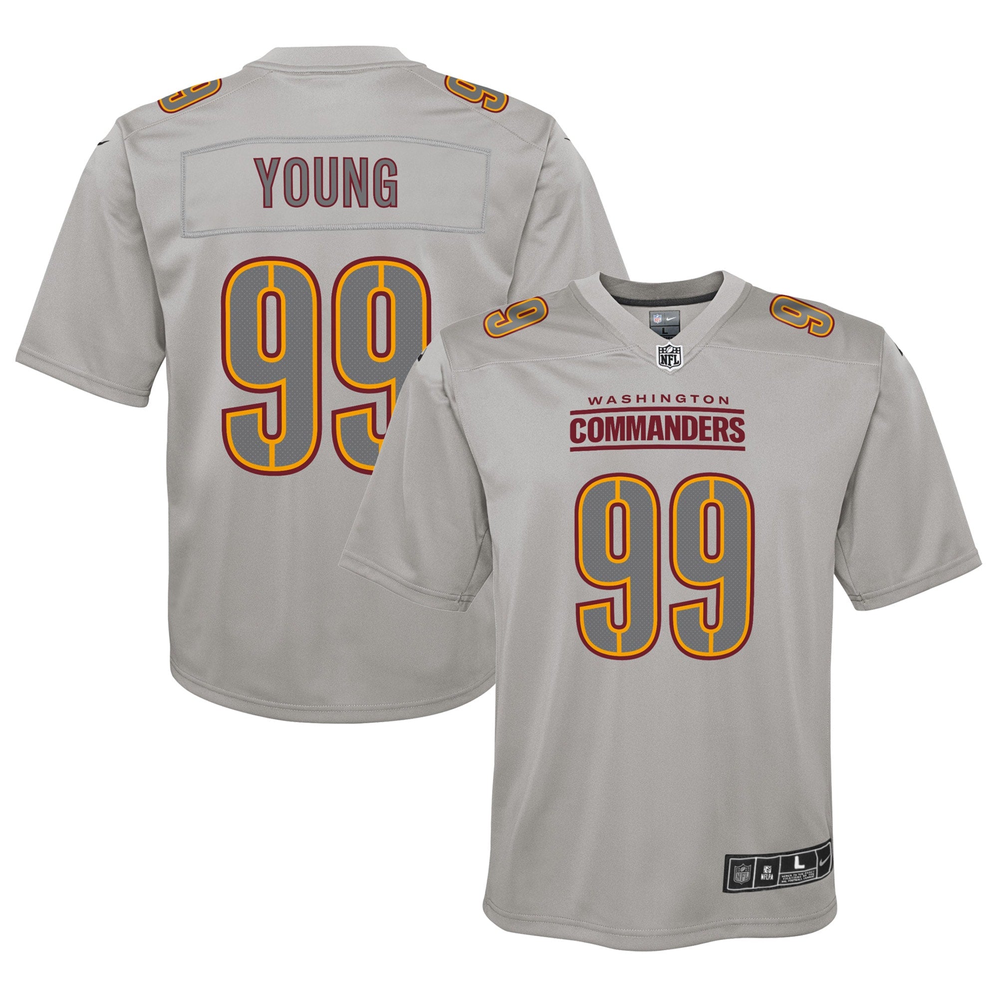 Chase Young Washington Commanders Nike Youth Atmosphere Fashion Game Jersey   Gray