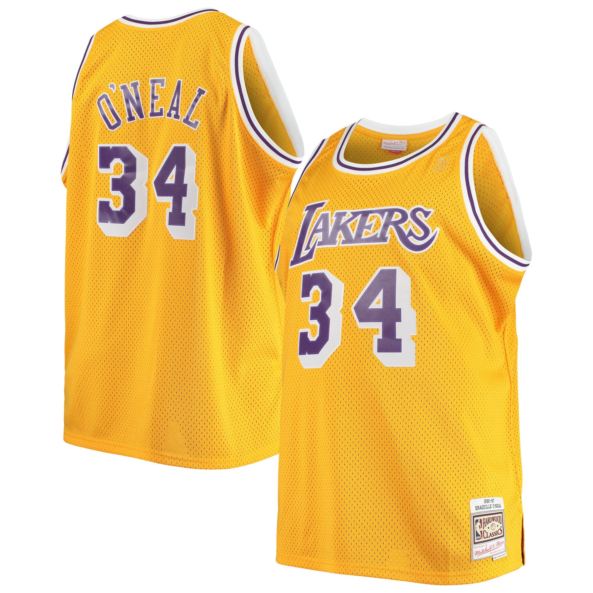 Shaquille O'Neal Los Angeles Lakers Mitchell & Ness Big & Tall Hardwood Classics Jersey - Gold