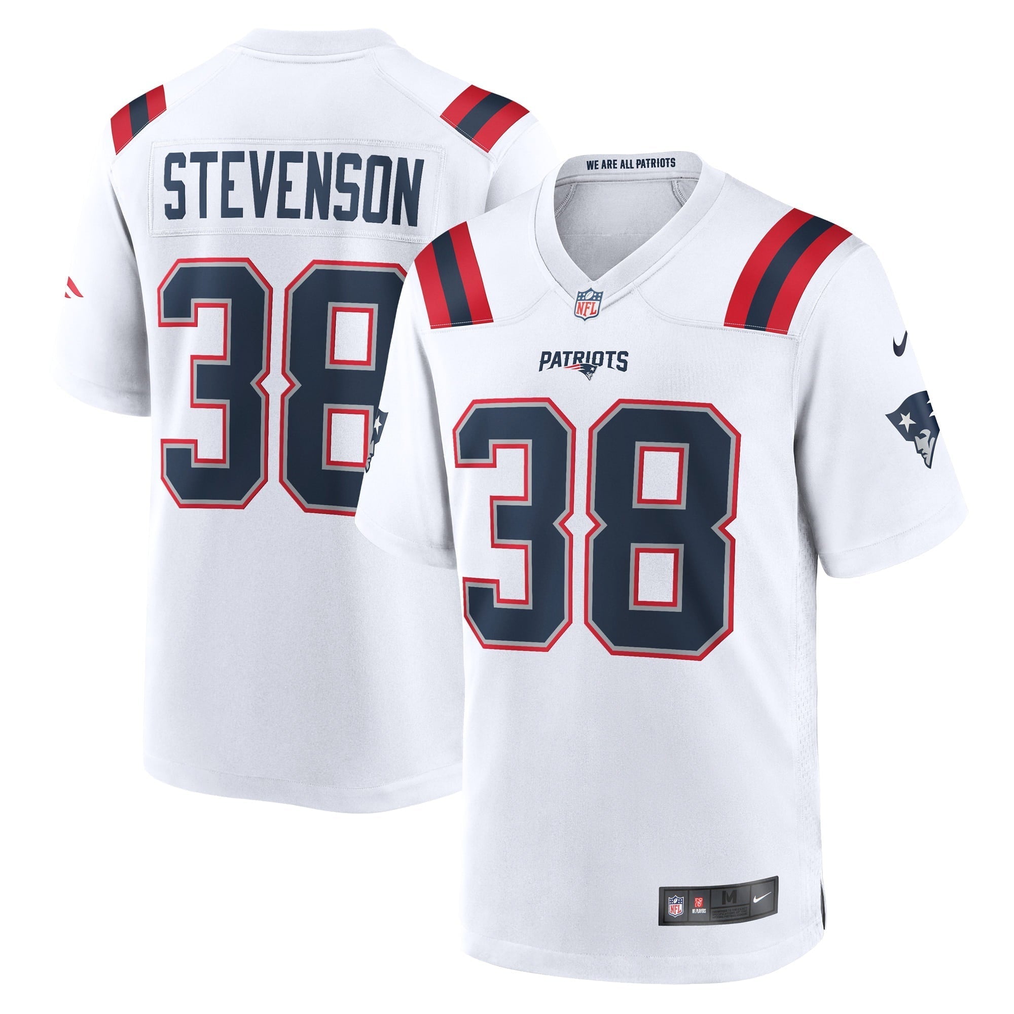 Men s Nike Rhamondre Stevenson White New England Patriots Game Player Jersey
