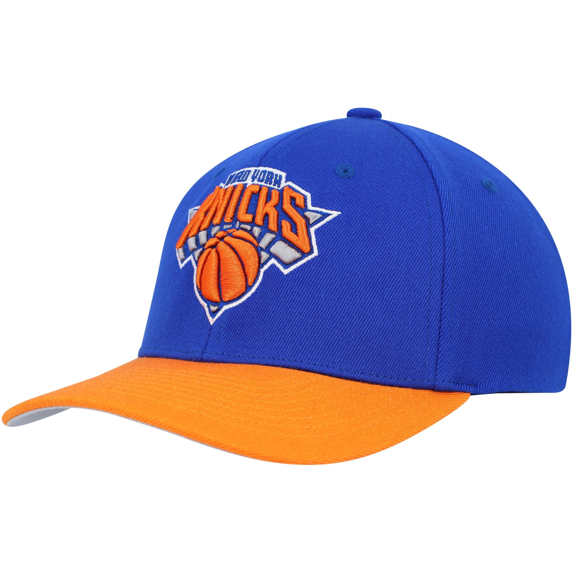 New York Knicks Mitchell & Ness MVP Team Two-Tone 2.0 Stretch-Snapback Hat - Blue/Orange