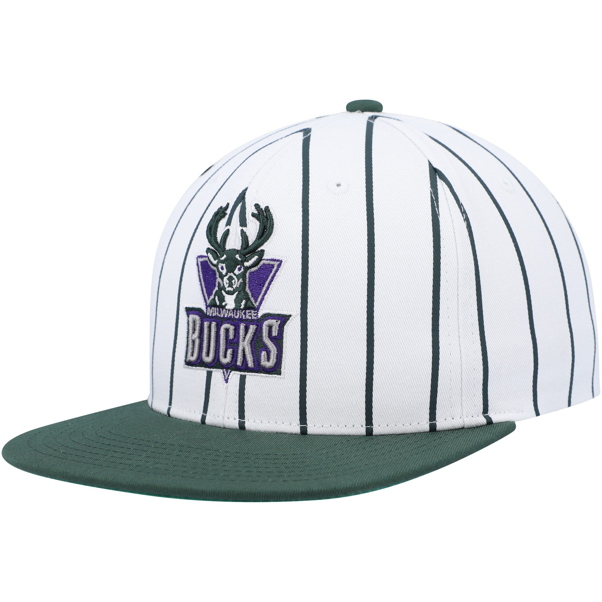 Milwaukee Bucks Mitchell & Ness Hardwood Classics Pinstripe Snapback Hat - White