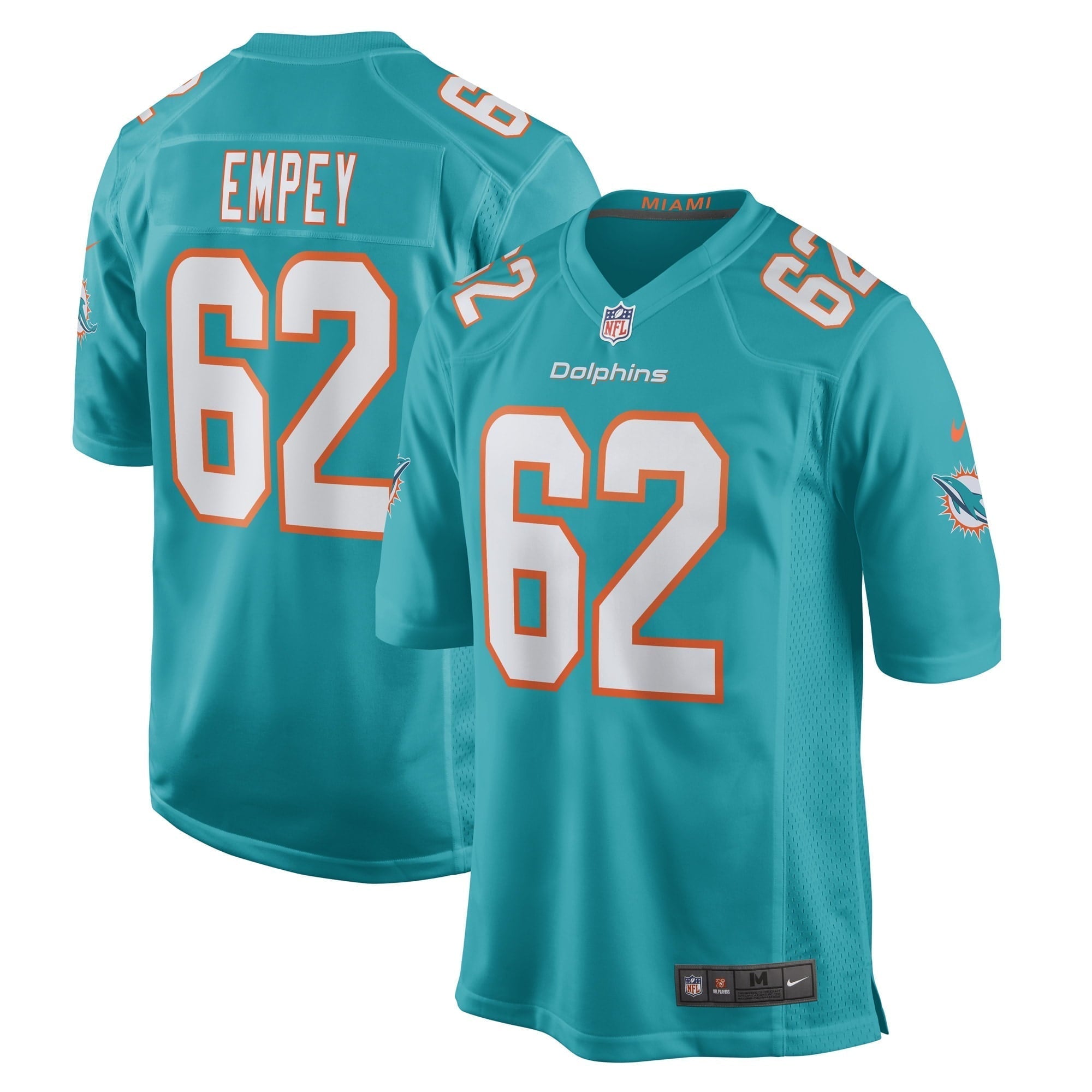Men s Nike James Empey Aqua Miami Dolphins Game Player Jersey