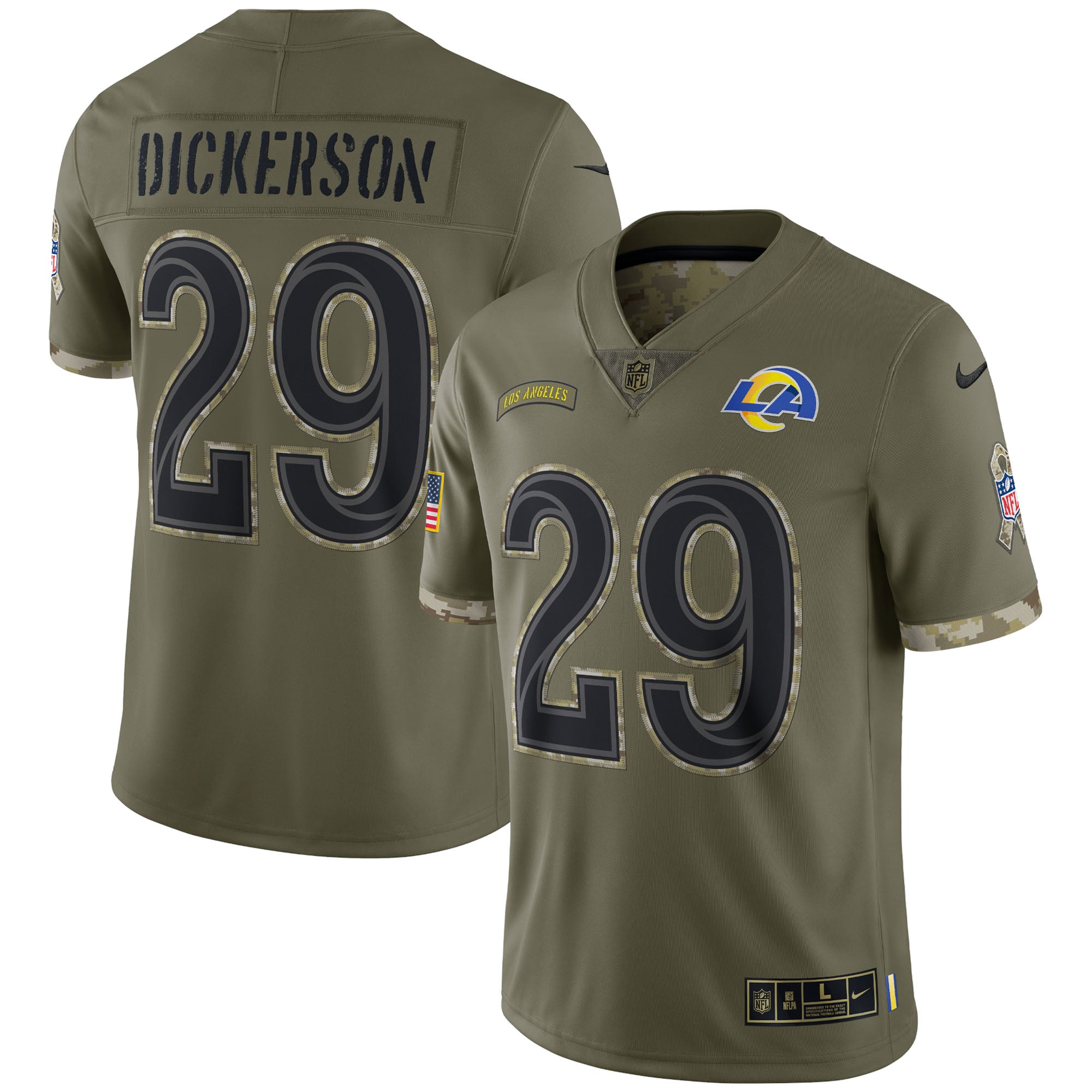 Eric Dickerson Los Angeles Rams 2022 Salute To Service Retired Player Limited Jersey   Olive