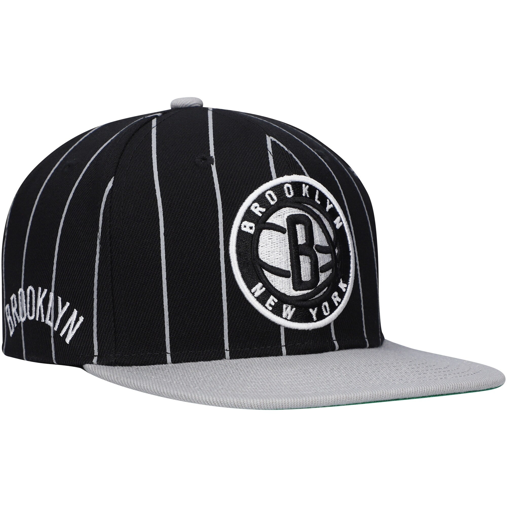 Brooklyn Nets Mitchell & Ness Hardwood Classics Pinstripe Snapback Hat - Black/Gray
