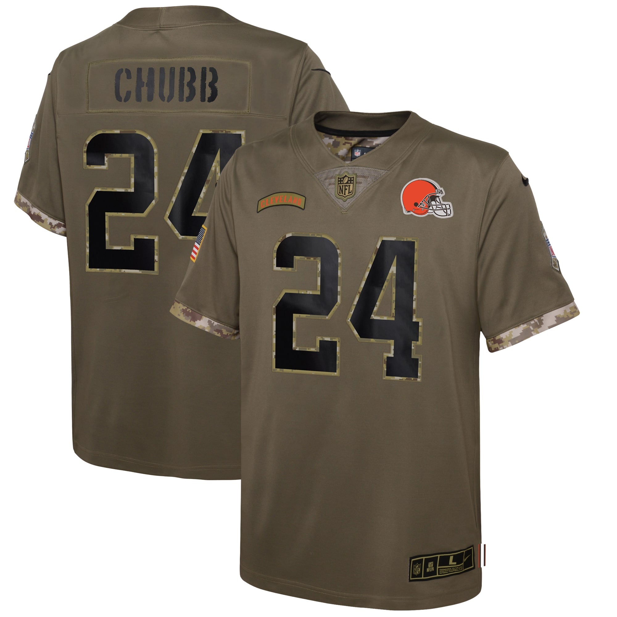 Nick Chubb Cleveland Browns Nike Youth 2022 Salute To Service Player Limited Jersey   Olive