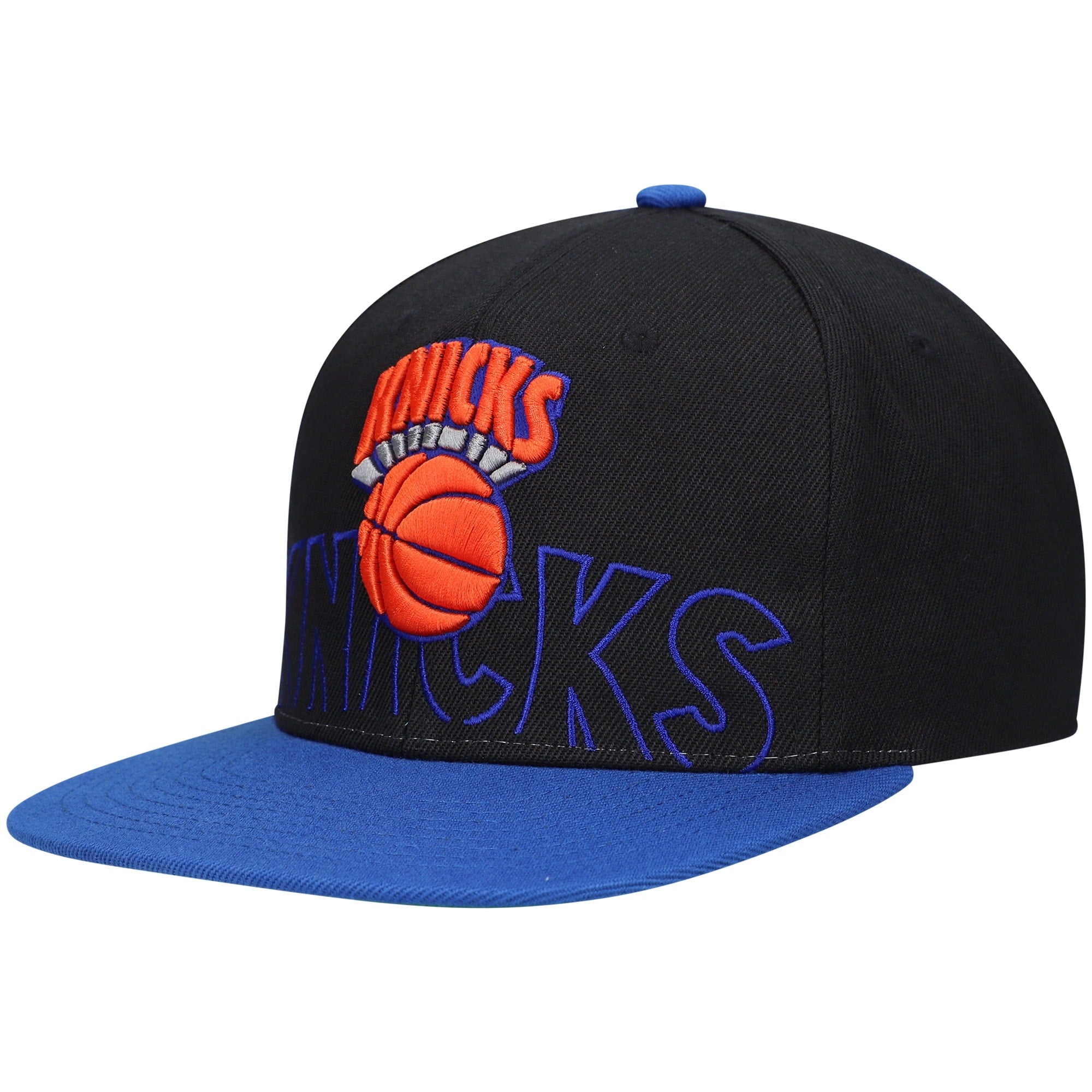 New York Knicks Mitchell & Ness Hardwood Classics Low Big Face Snapback Hat - Black/Blue