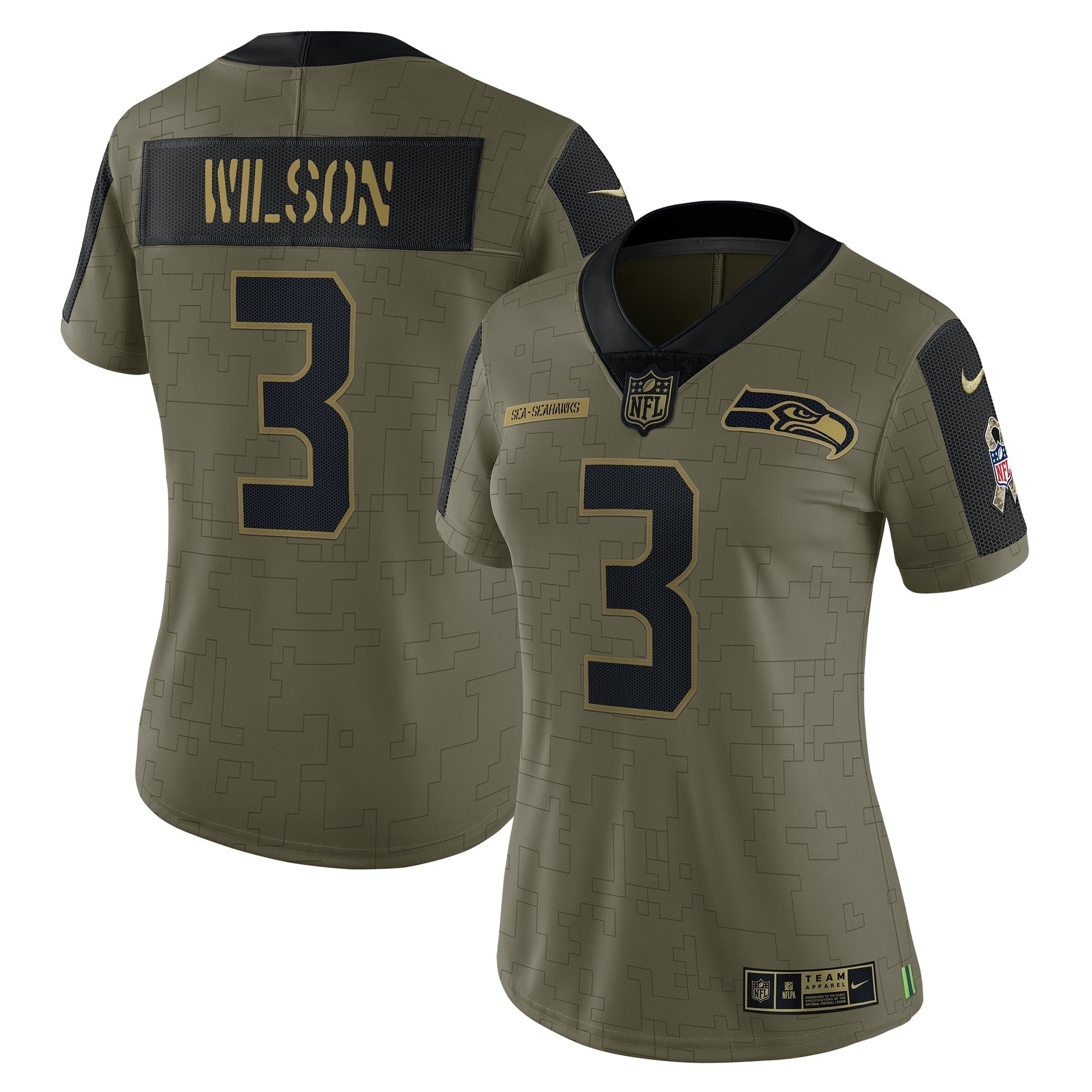 Women s Nike Russell Wilson Olive Seattle Seahawks 2021 Salute To Service Limited Player Jersey