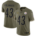 Men s Nike Troy Polamalu Olive Pittsburgh Steelers 2022 Salute To Service Retired Player Limited Jersey