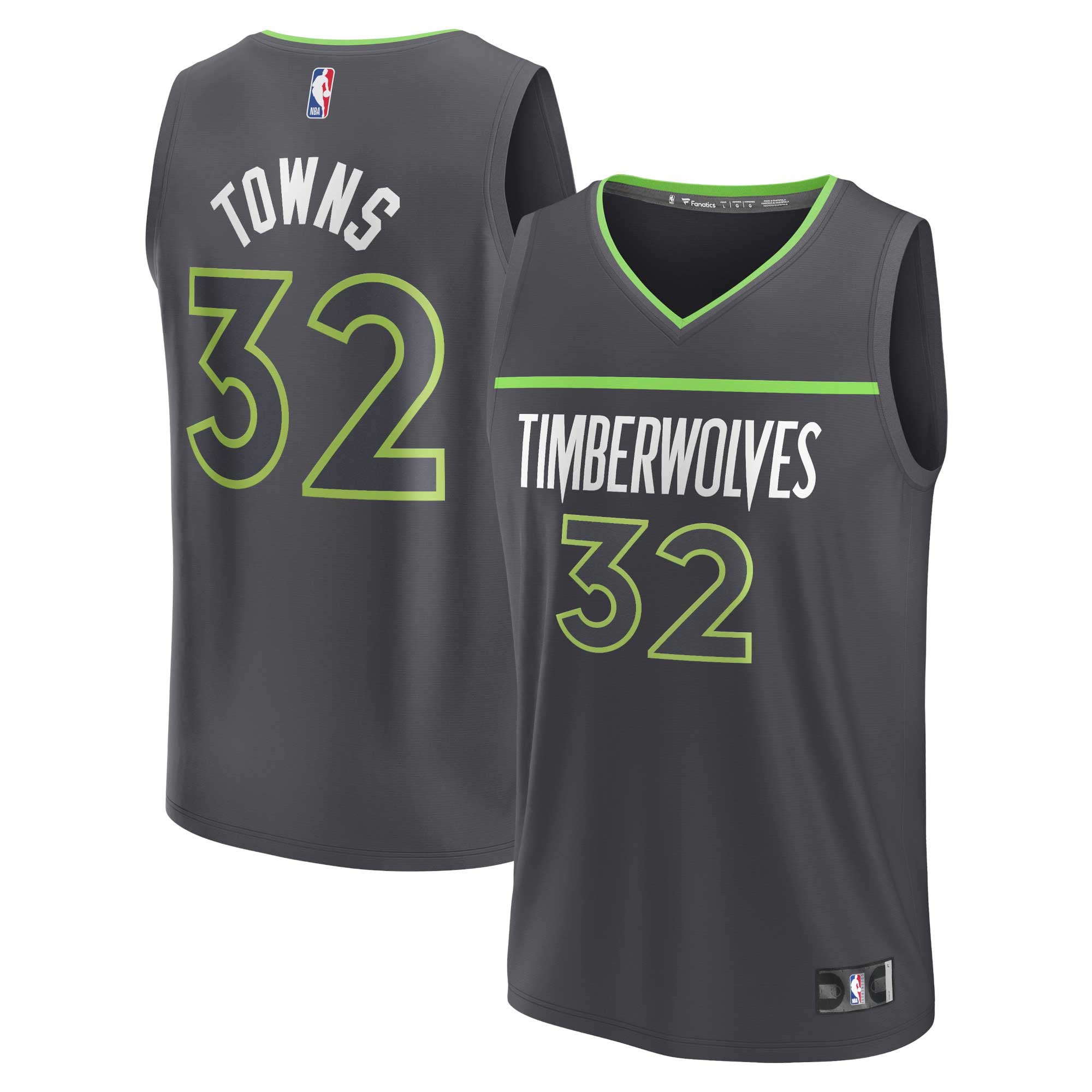 Youth Fanatics Branded Karl-Anthony Towns Anthracite Minnesota Timberwolves 2021/22 Fast Break Player Jersey - Statement
