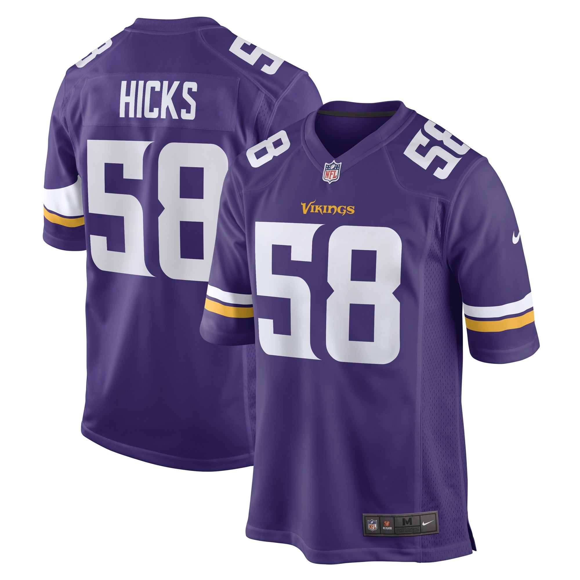 Jordans Hicks Minnesota Vikings Nike Game Player Jersey   Purple
